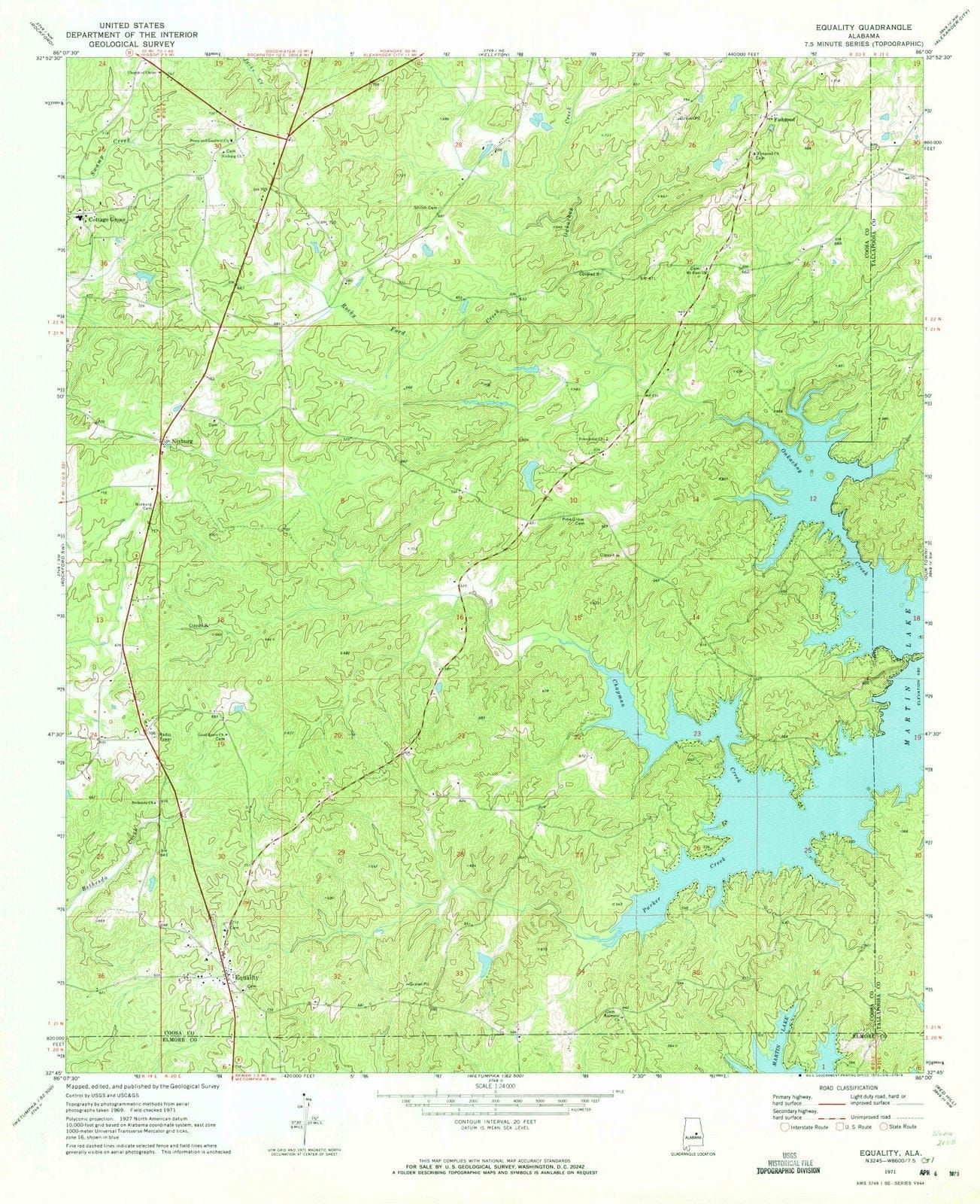 1971 Equality, AL - Alabama - USGS Topographic Map