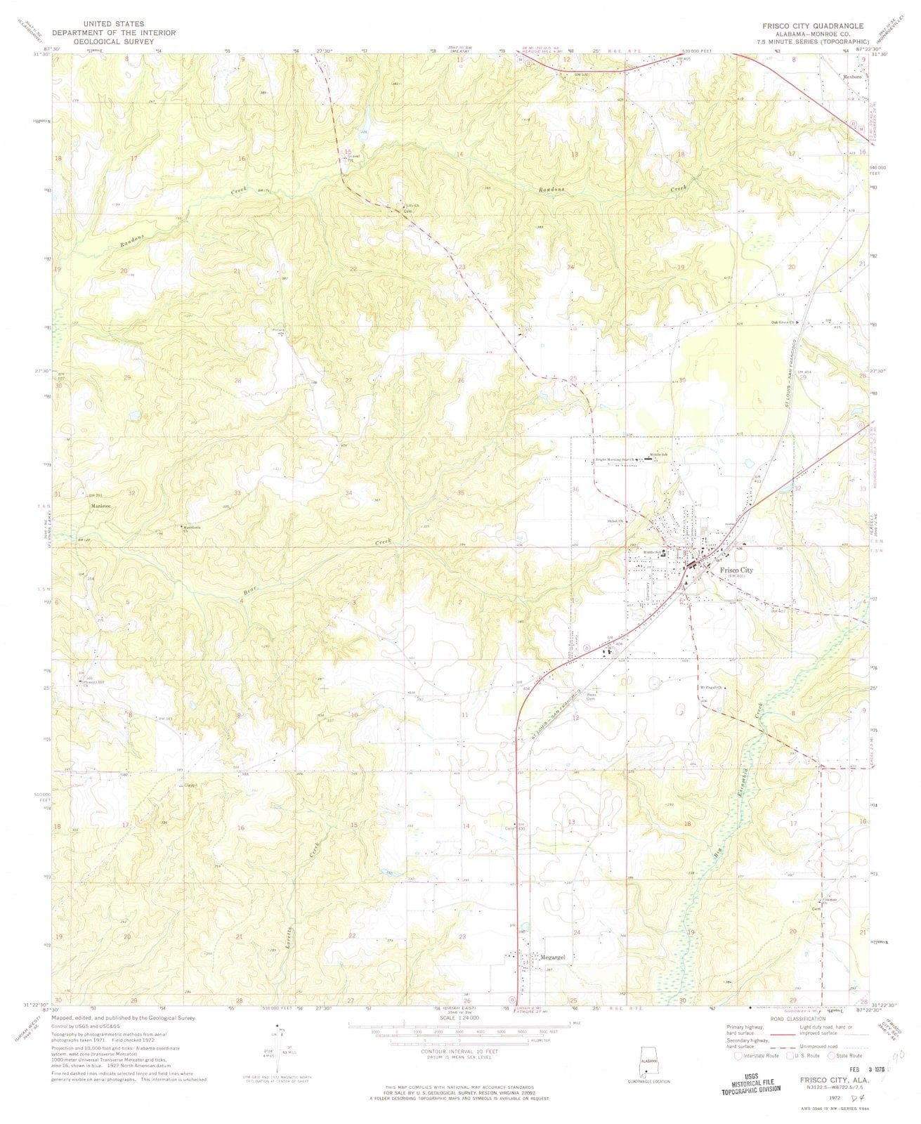 1972 Frisco City, AL - Alabama - USGS Topographic Map v2