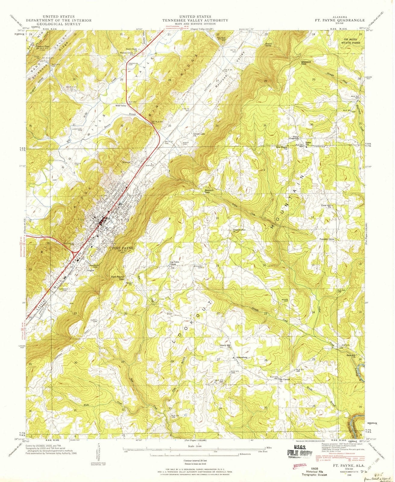 1946 Ft Payne, AL - Alabama - USGS Topographic Map