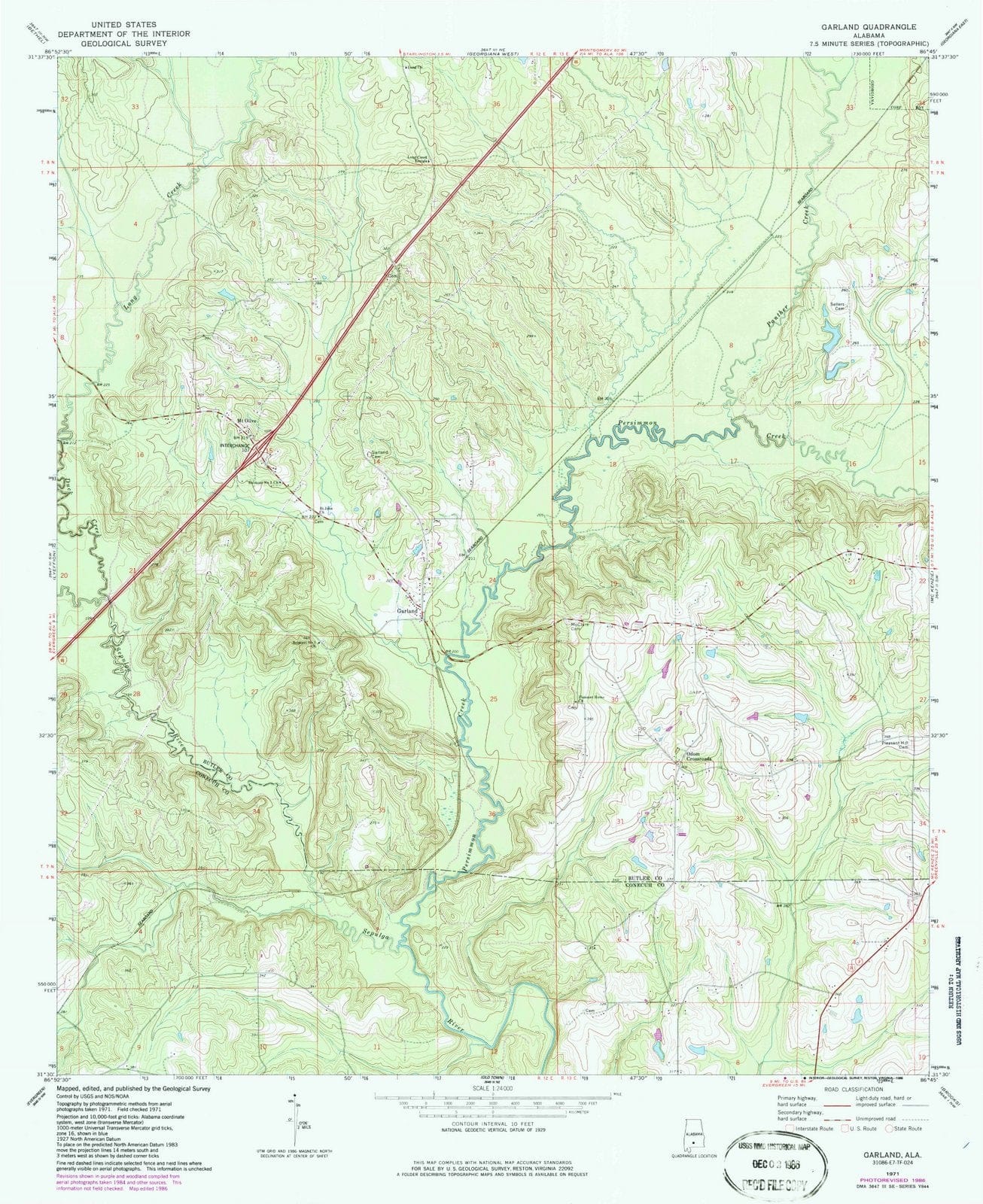1971 Garland, AL - Alabama - USGS Topographic Map