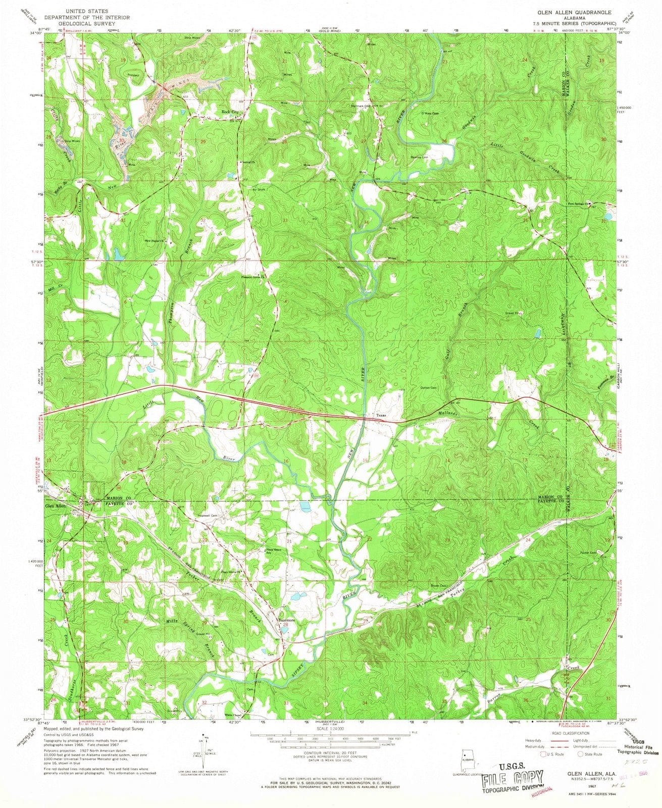 1967 Glen Allen, AL - Alabama - USGS Topographic Map