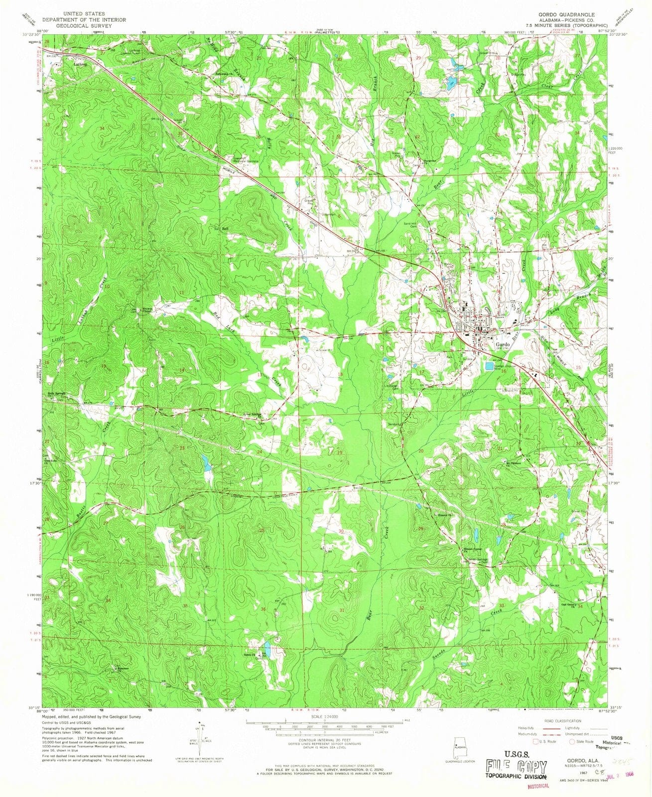 1967 Gordo, AL - Alabama - USGS Topographic Map