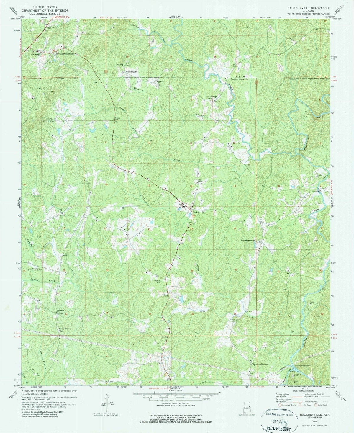 1969 Hackneyville, AL - Alabama - USGS Topographic Map