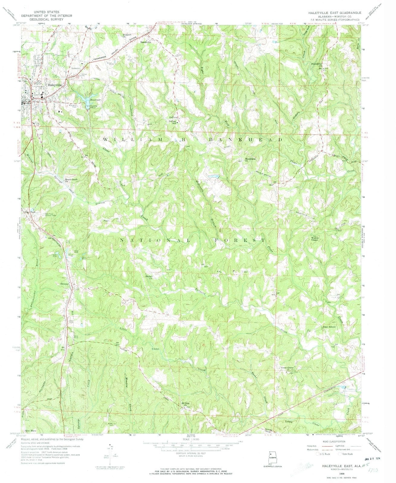 1958 Haleyville East, AL - Alabama - USGS Topographic Map