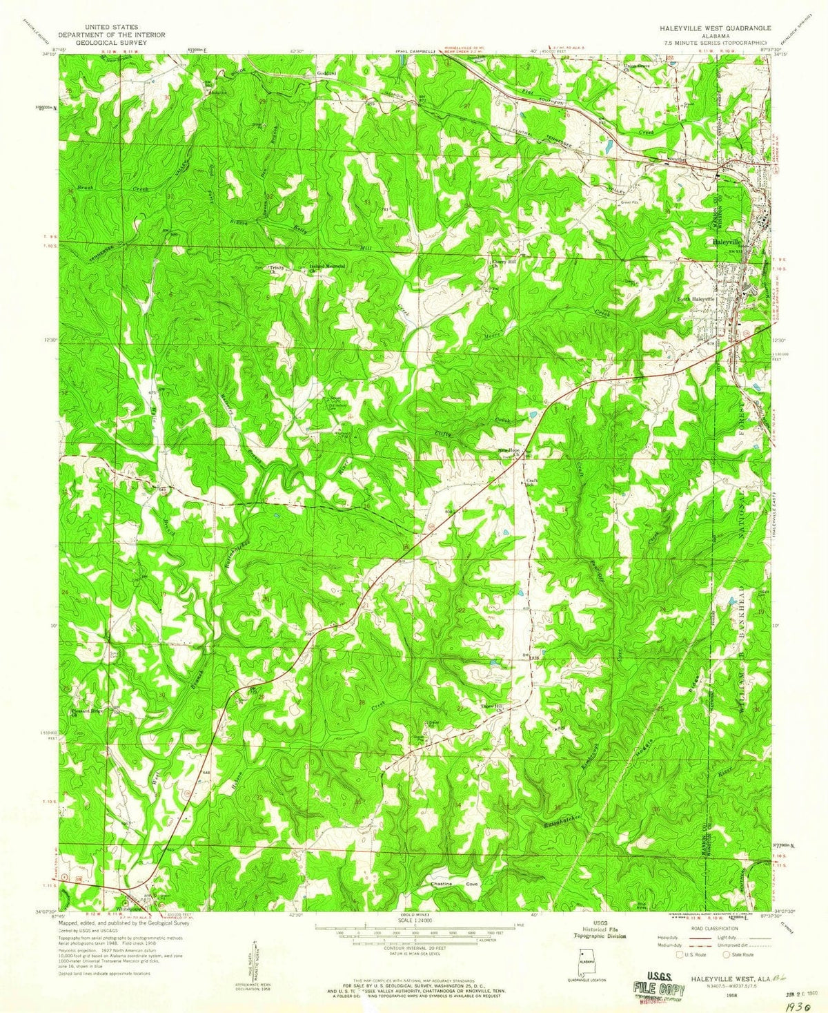 1958 Haleyville West, AL - Alabama - USGS Topographic Map