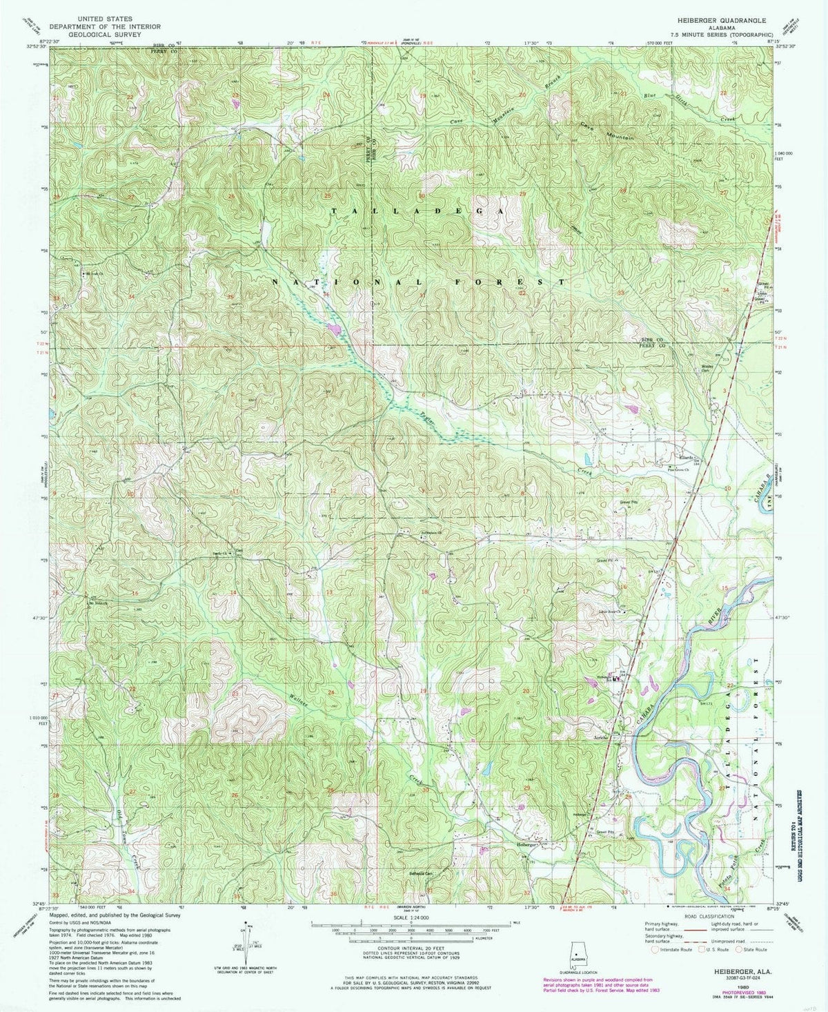 1980 Heiberger, AL - Alabama - USGS Topographic Map