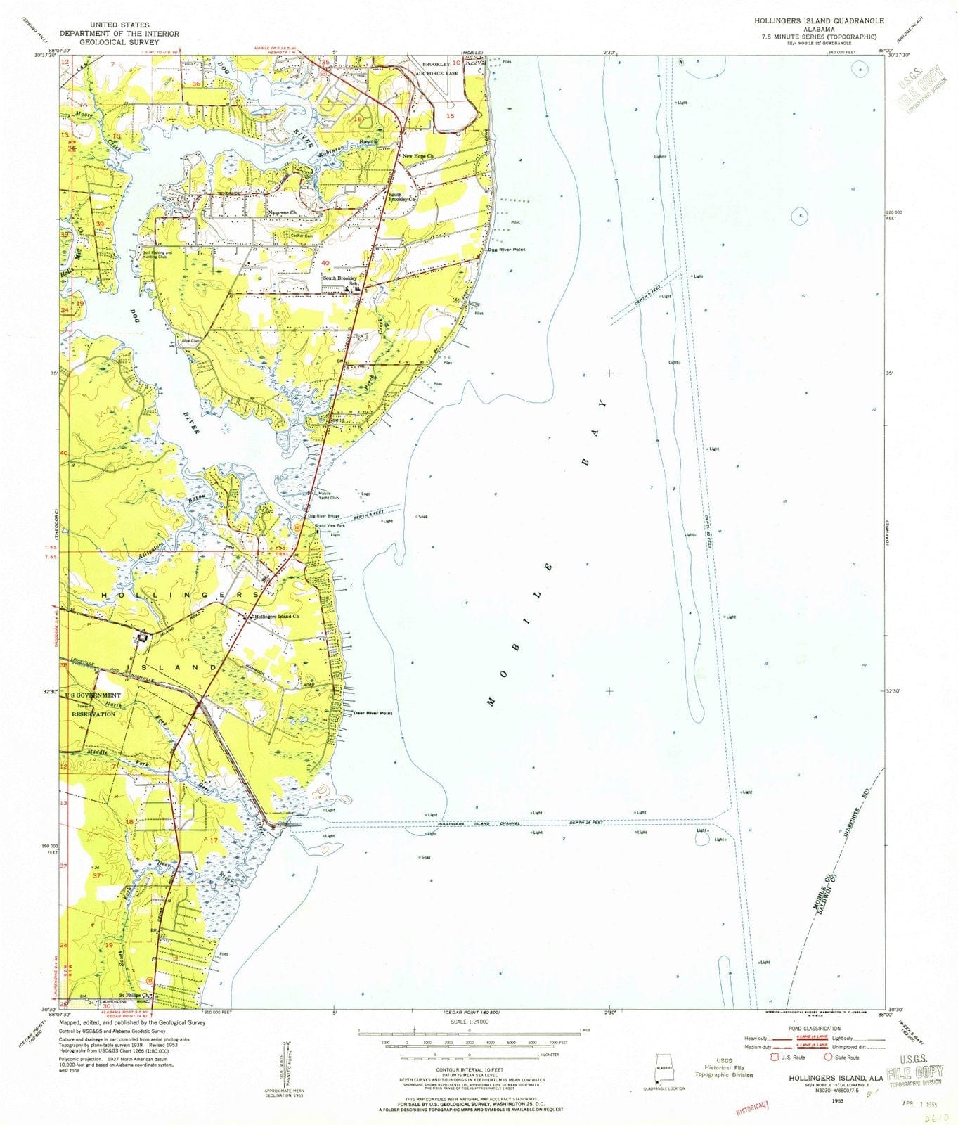 1953 Hollingers Island, AL - Alabama - USGS Topographic Map