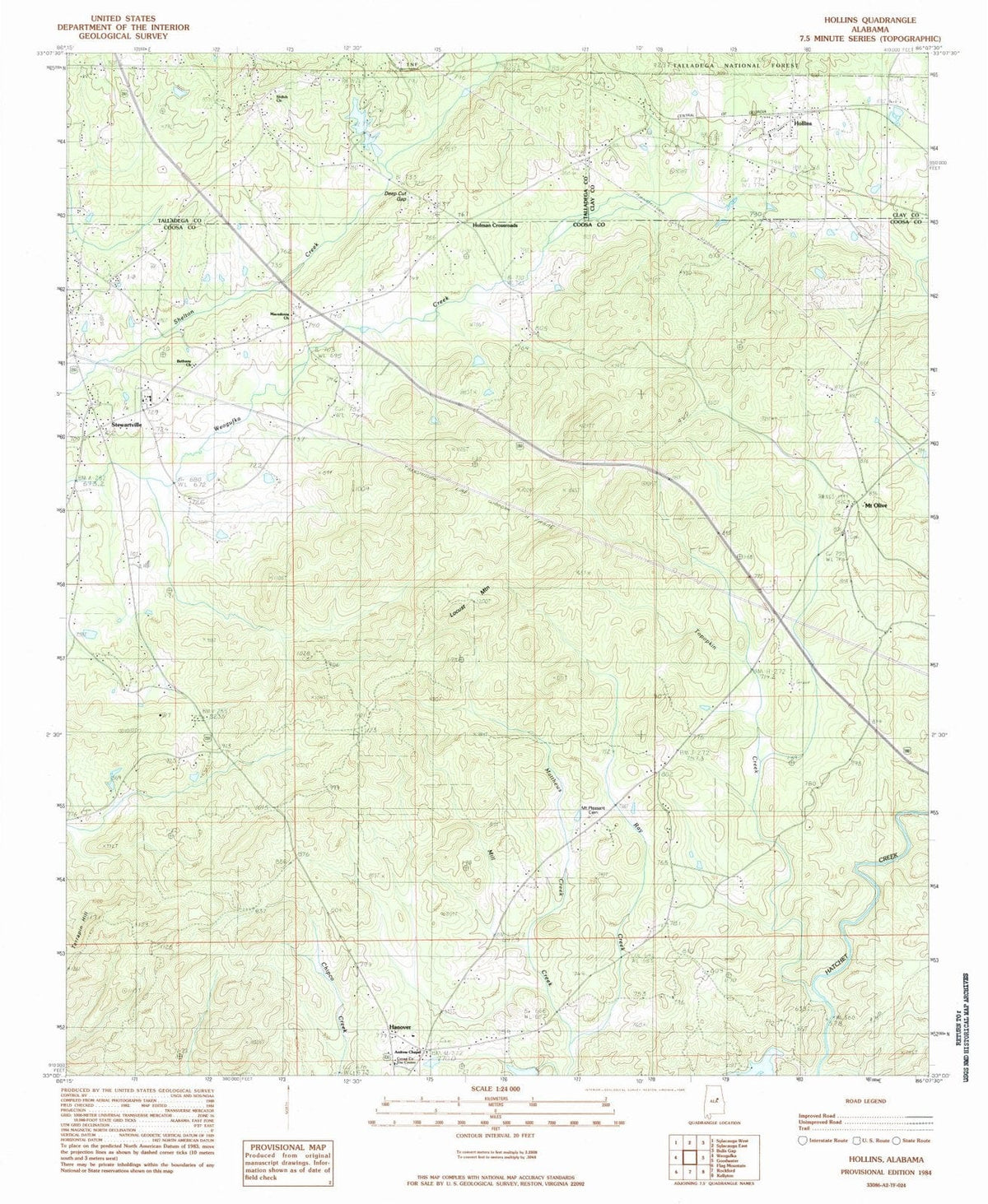 1984 Hollins, AL - Alabama - USGS Topographic Map