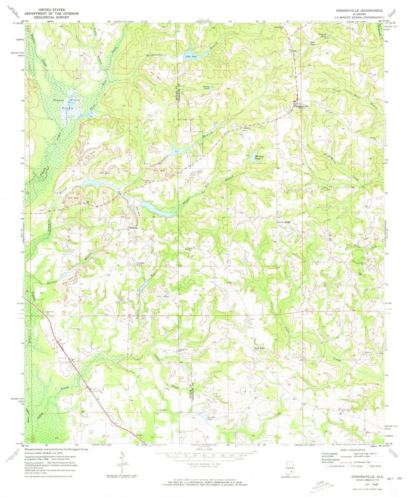 1971 Honoraville, AL - Alabama - USGS Topographic Map
