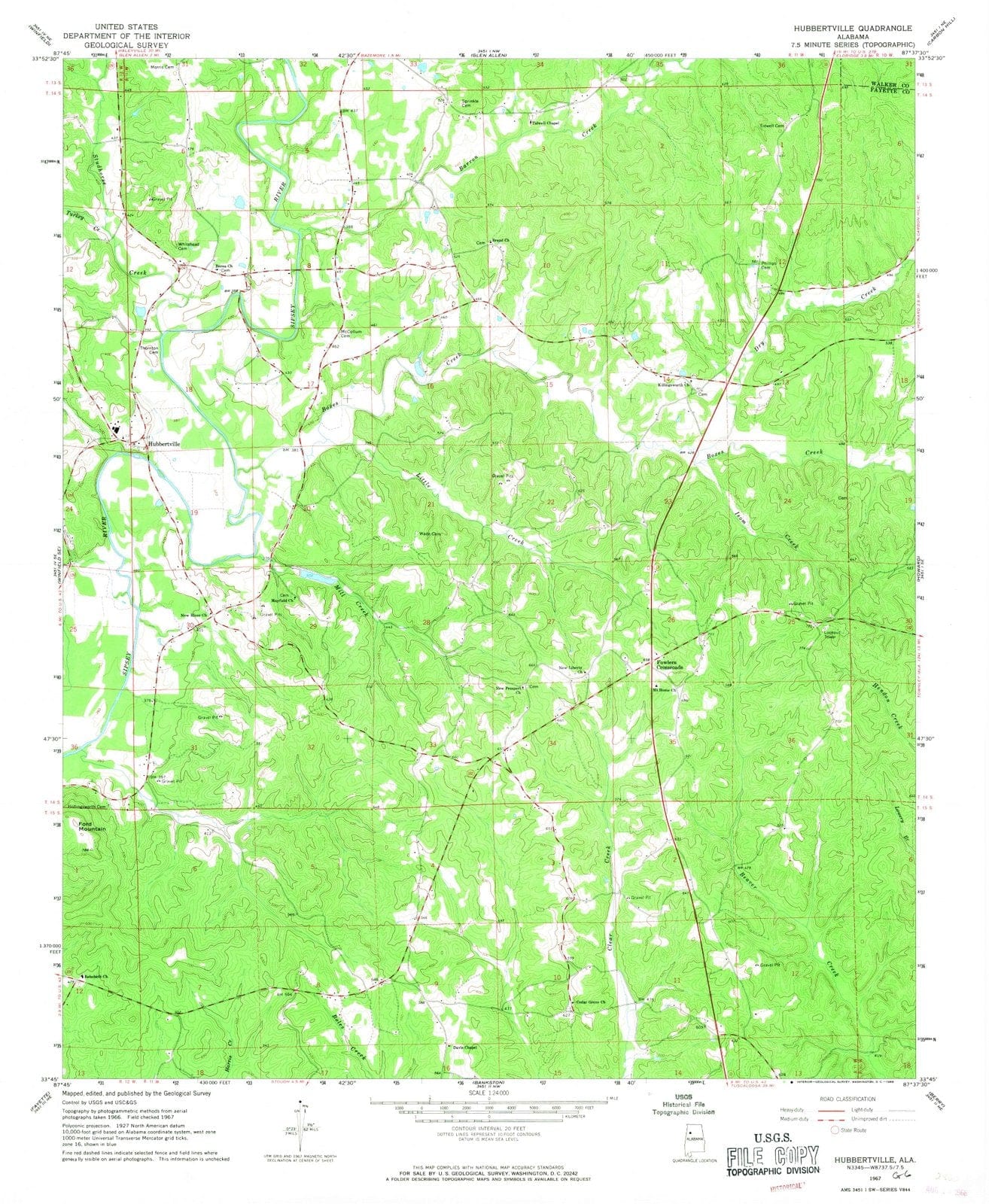 1967 Hubbertville, AL - Alabama - USGS Topographic Map
