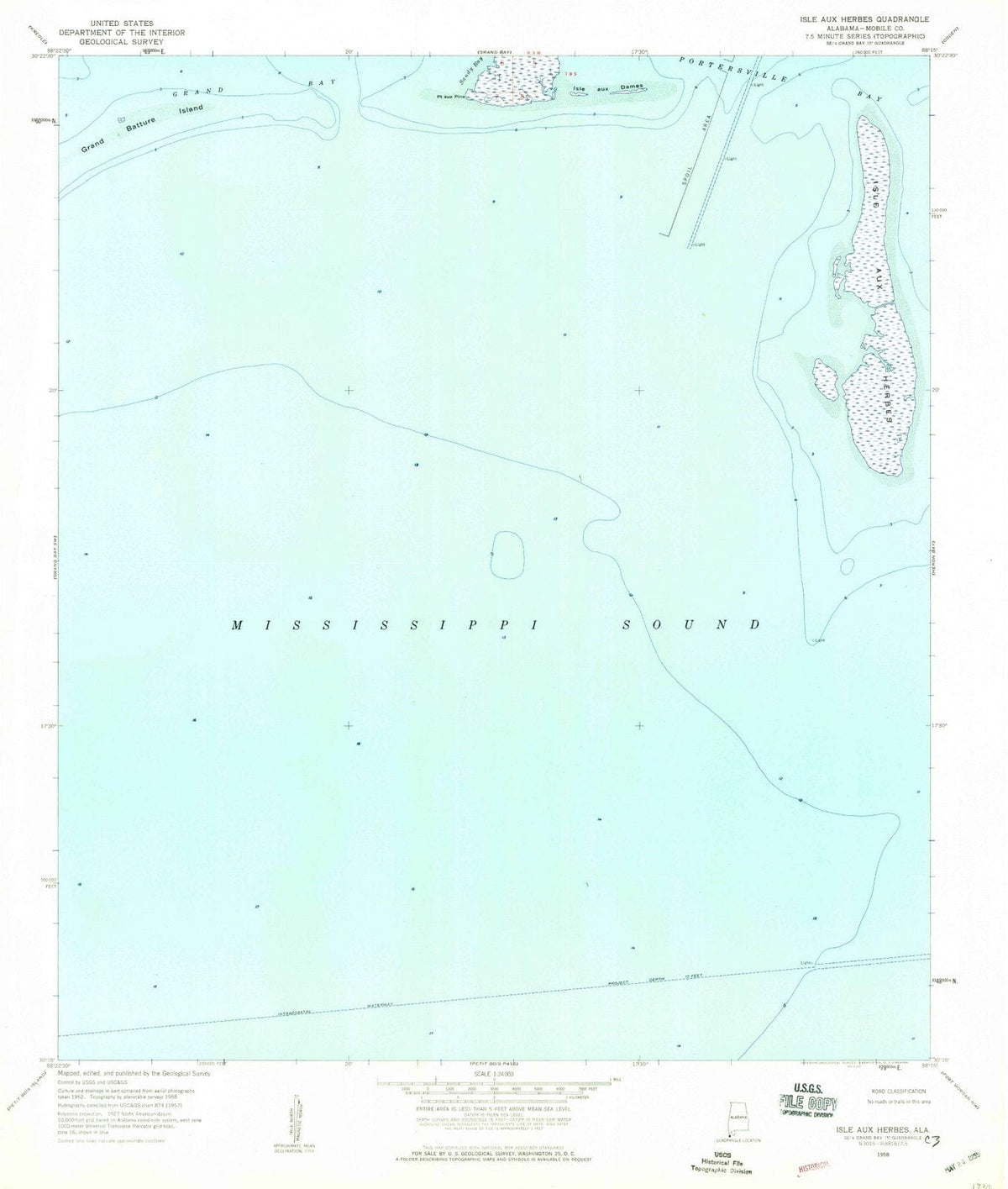 1958 Isle Aux Herbes, AL - Alabama - USGS Topographic Map