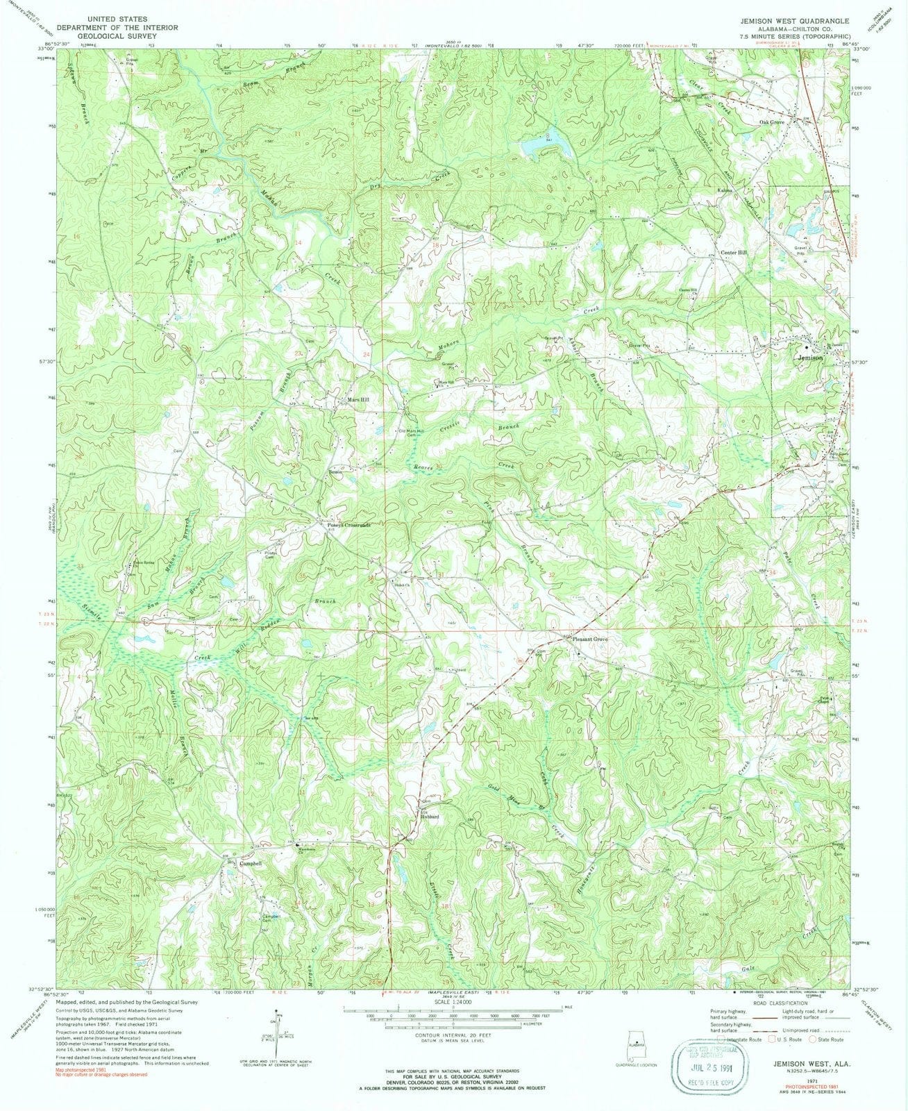 1971 Jemison West, AL - Alabama - USGS Topographic Map