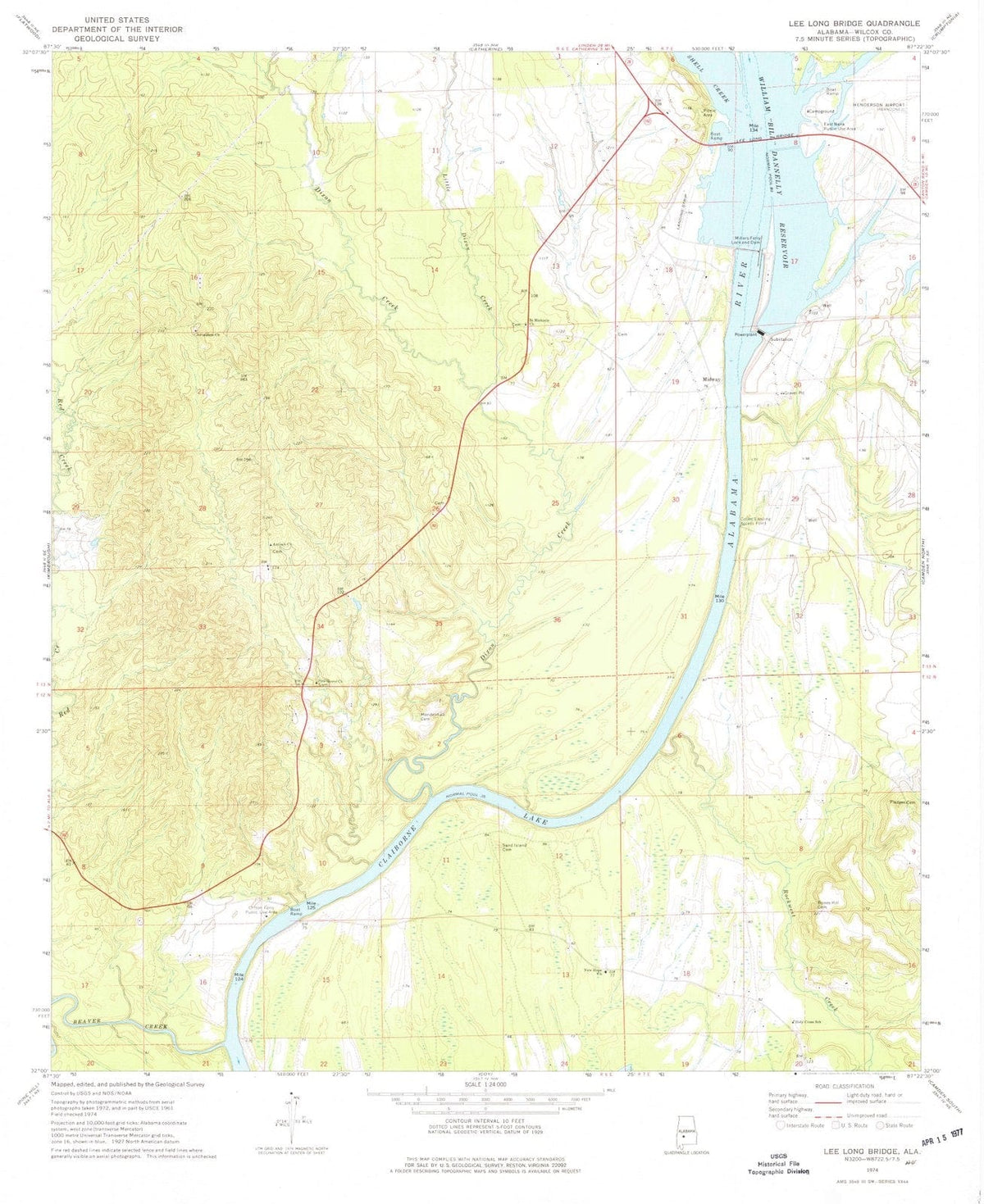1974 Lee Long Bridge, AL - Alabama - USGS Topographic Map