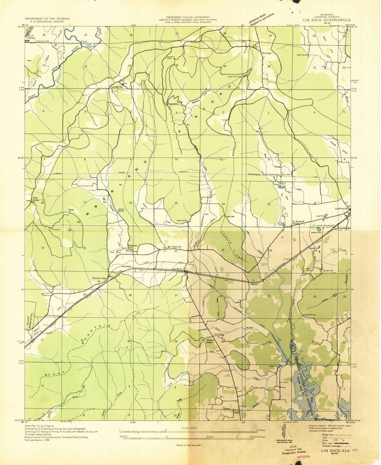 1936 LIM Rock, AL - Alabama - USGS Topographic Map