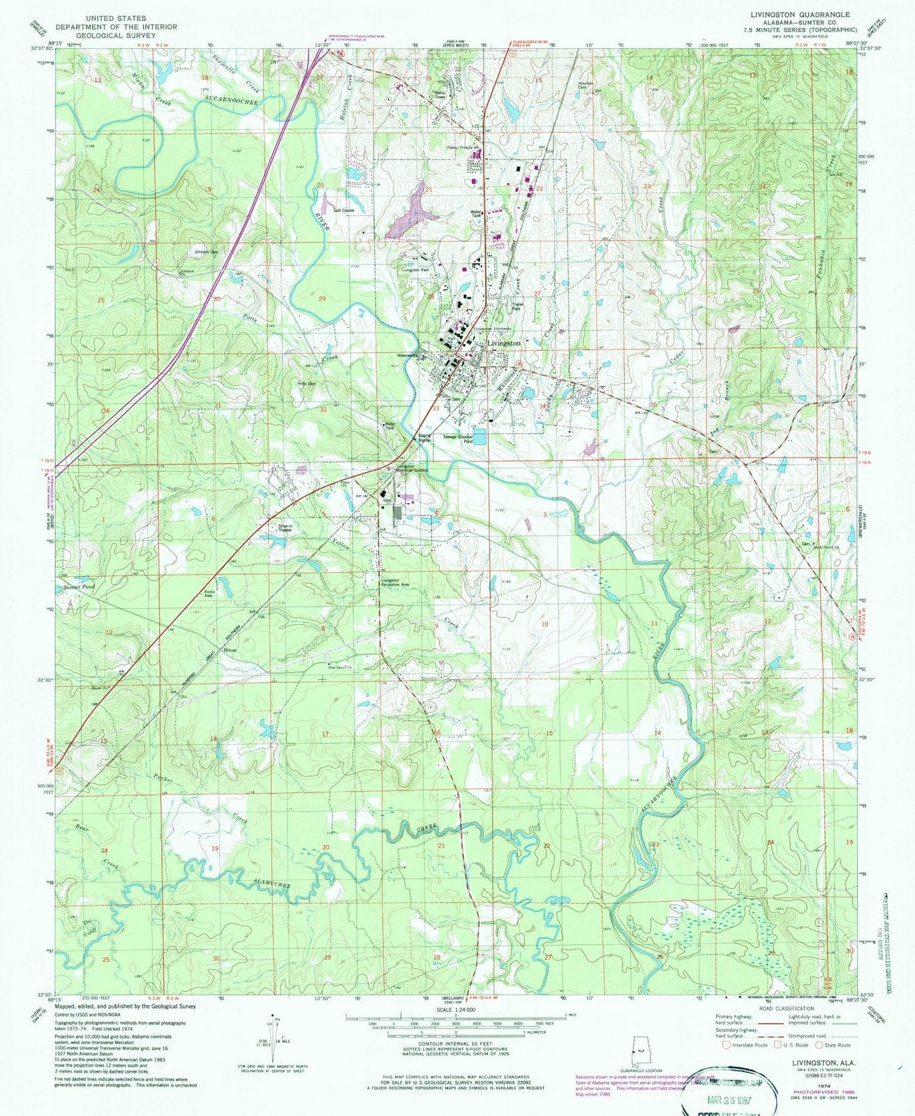 1974 Livingston, AL - Alabama - USGS Topographic Map
