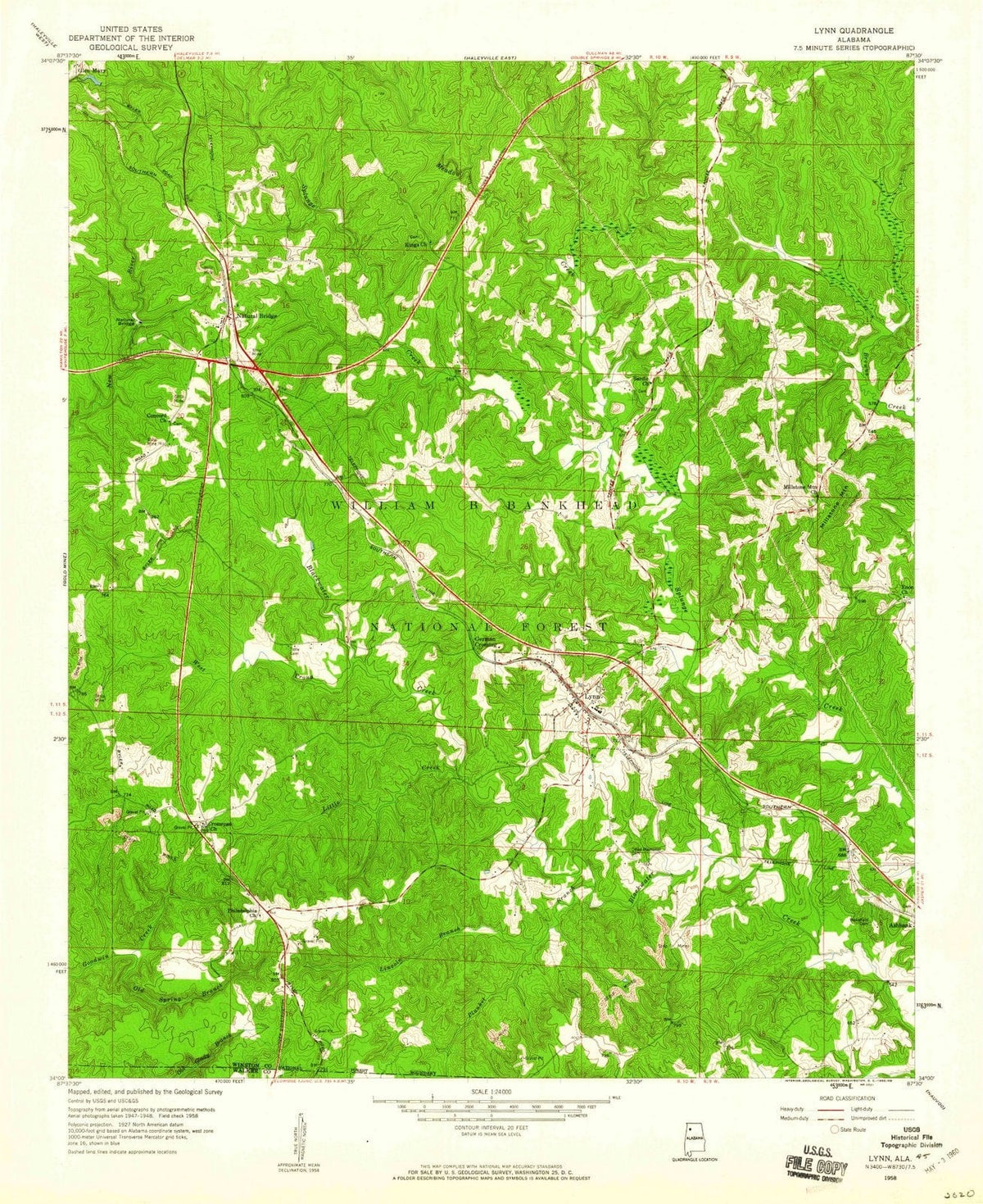 1958 Lynn, AL - Alabama - USGS Topographic Map