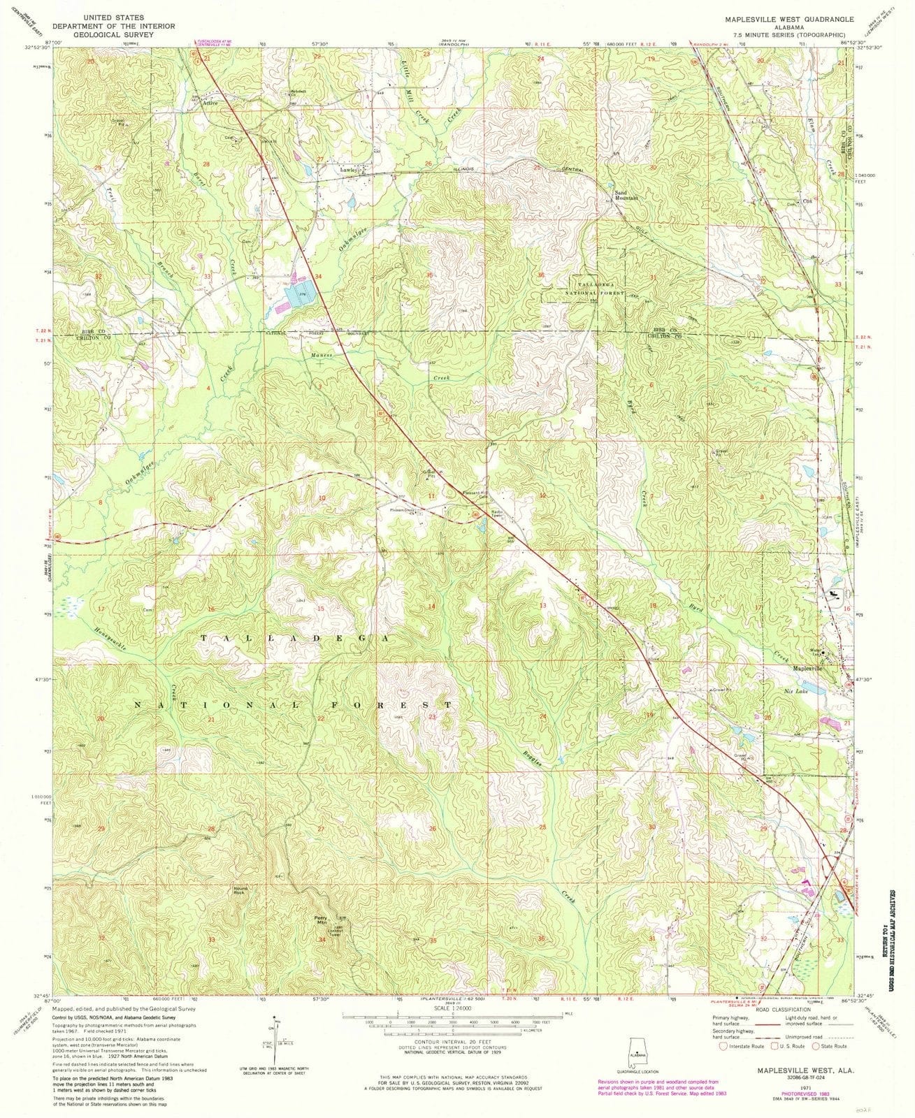 1971 Maplesville West, AL - Alabama - USGS Topographic Map