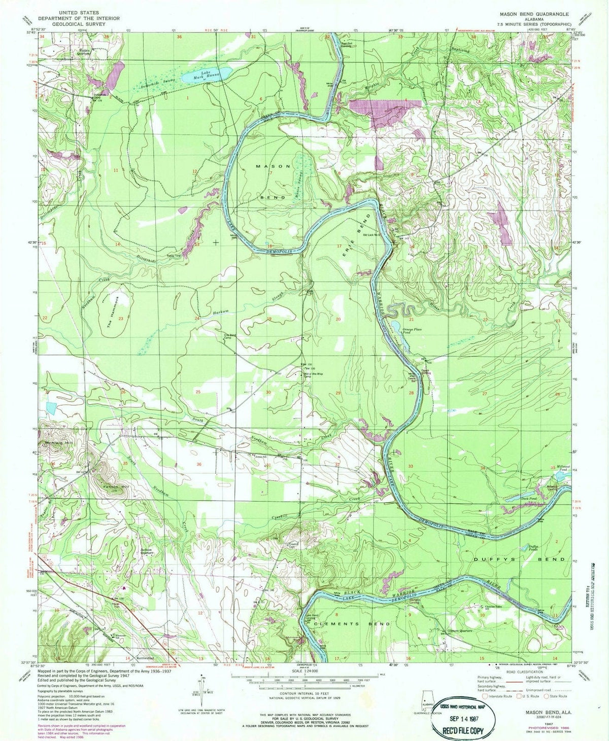 1947 Mason Bend, AL - Alabama - USGS Topographic Map