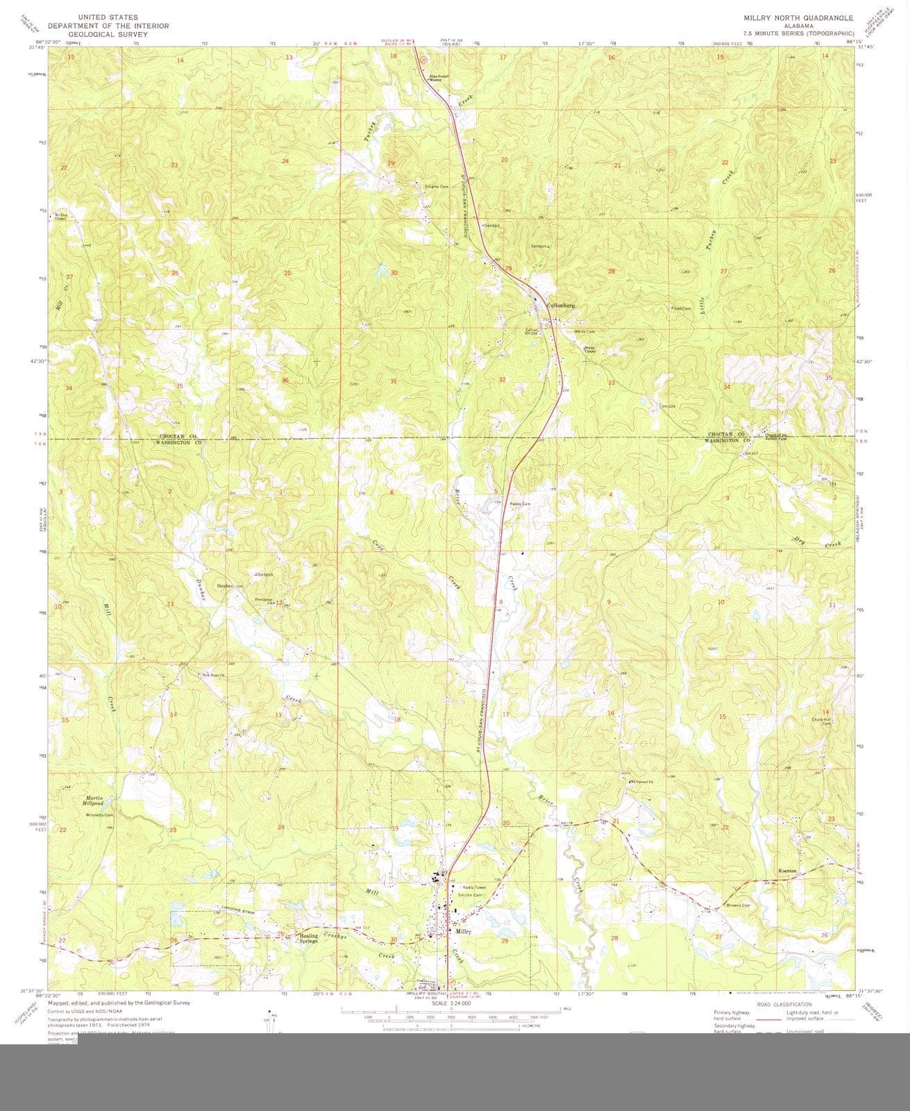 1974 Millry North, AL - Alabama - USGS Topographic Map