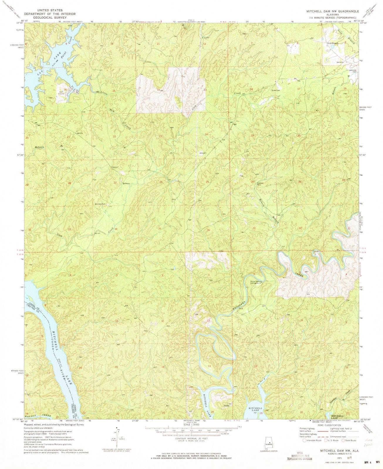 1971 Mitchellam, AL - Alabama - USGS Topographic Map