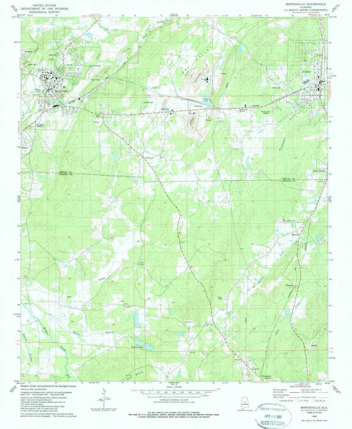 1980 Montevallo, AL - Alabama - USGS Topographic Map