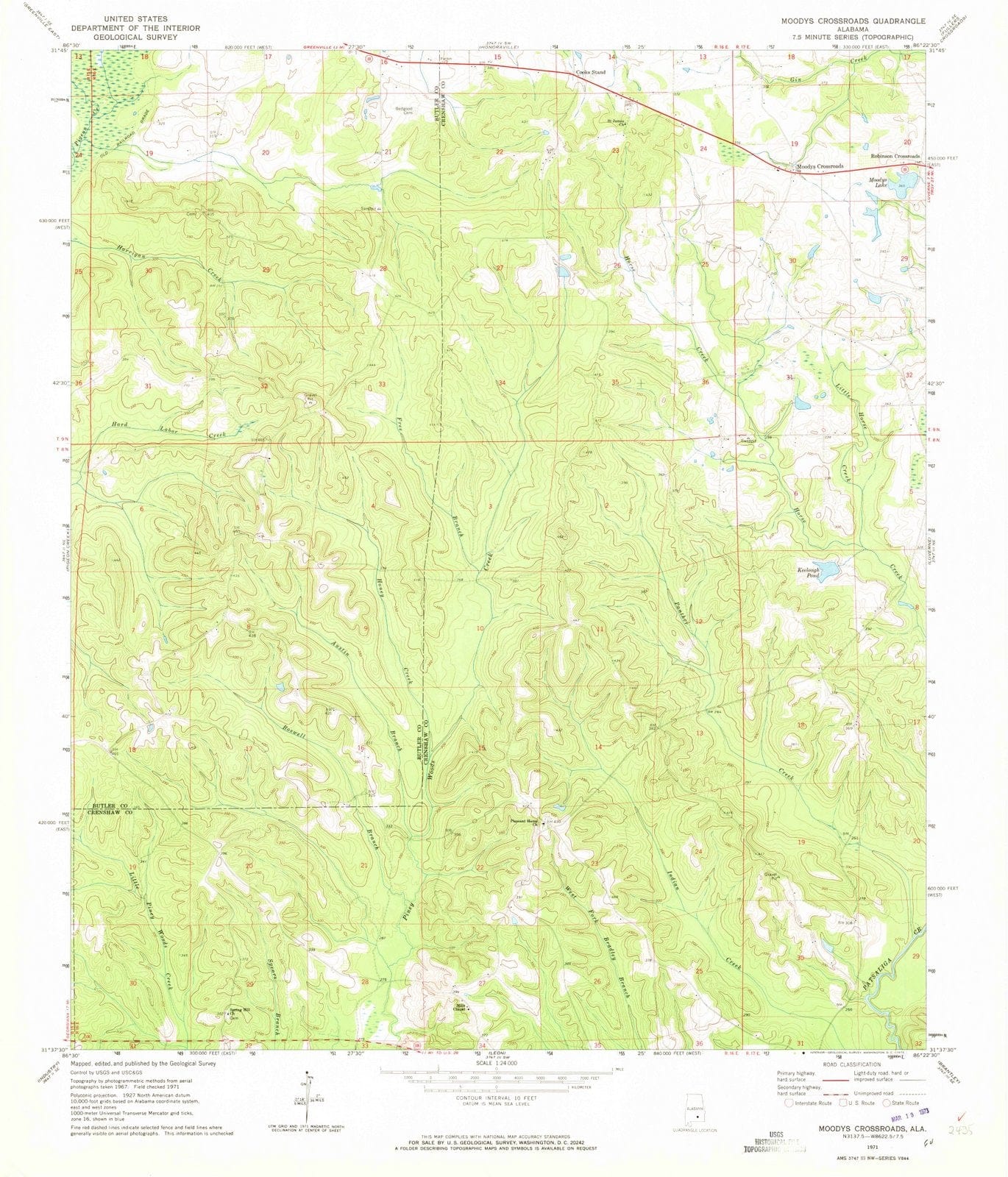 1971 Moodys Crossroads, AL - Alabama - USGS Topographic Map