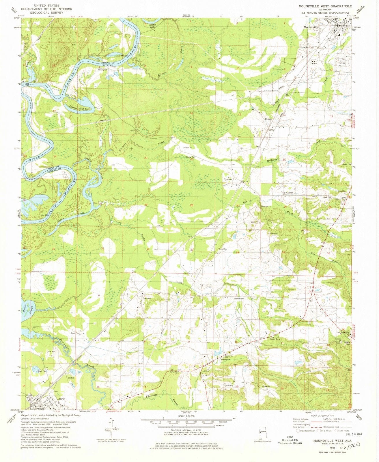 1980 Moundville West, AL - Alabama - USGS Topographic Map