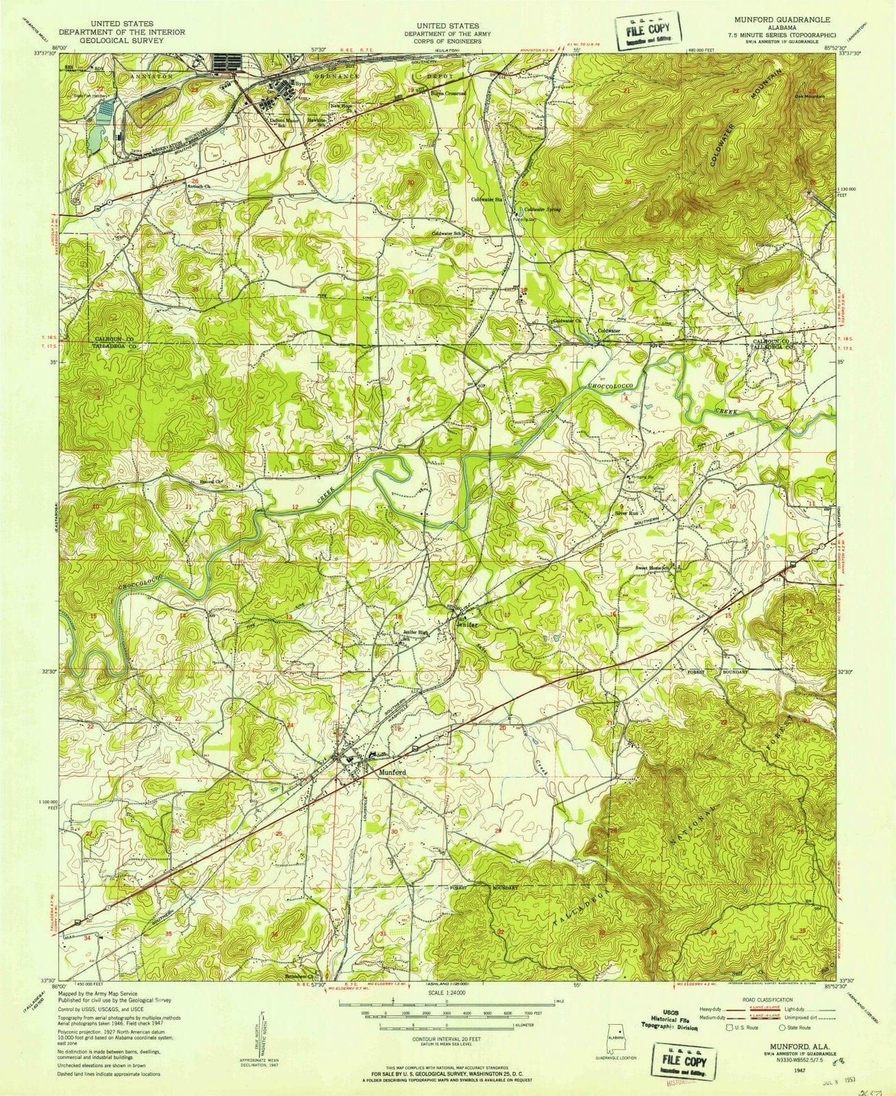 1947 Munford, AL - Alabama - USGS Topographic Map
