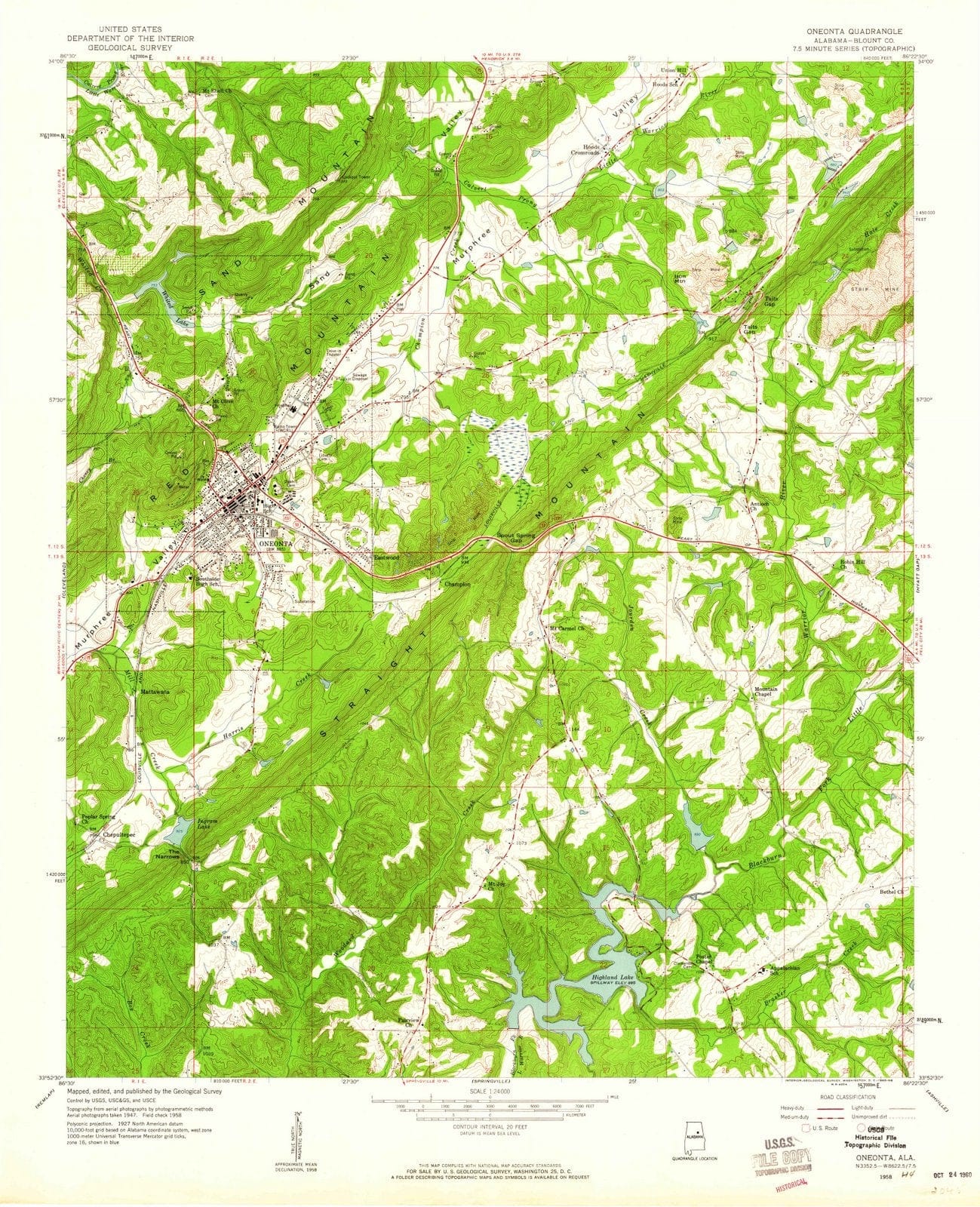 1958 Oneonta, AL - Alabama - USGS Topographic Map