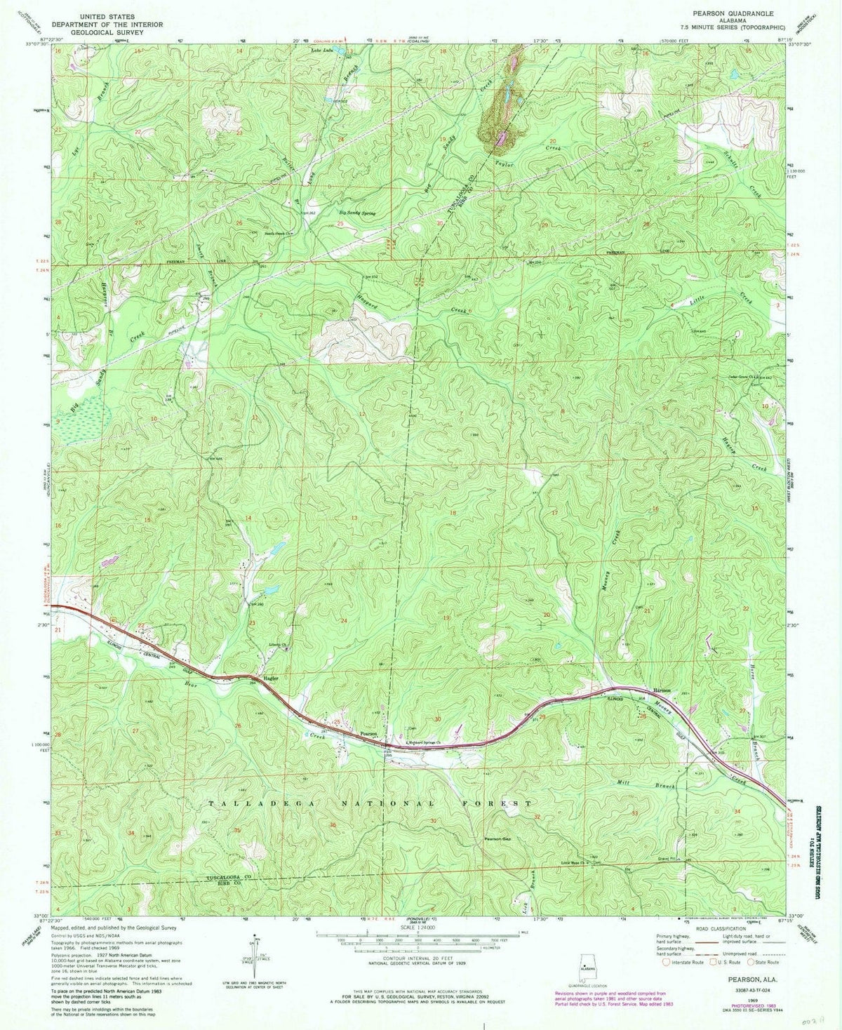 1969 Pearson, AL - Alabama - USGS Topographic Map