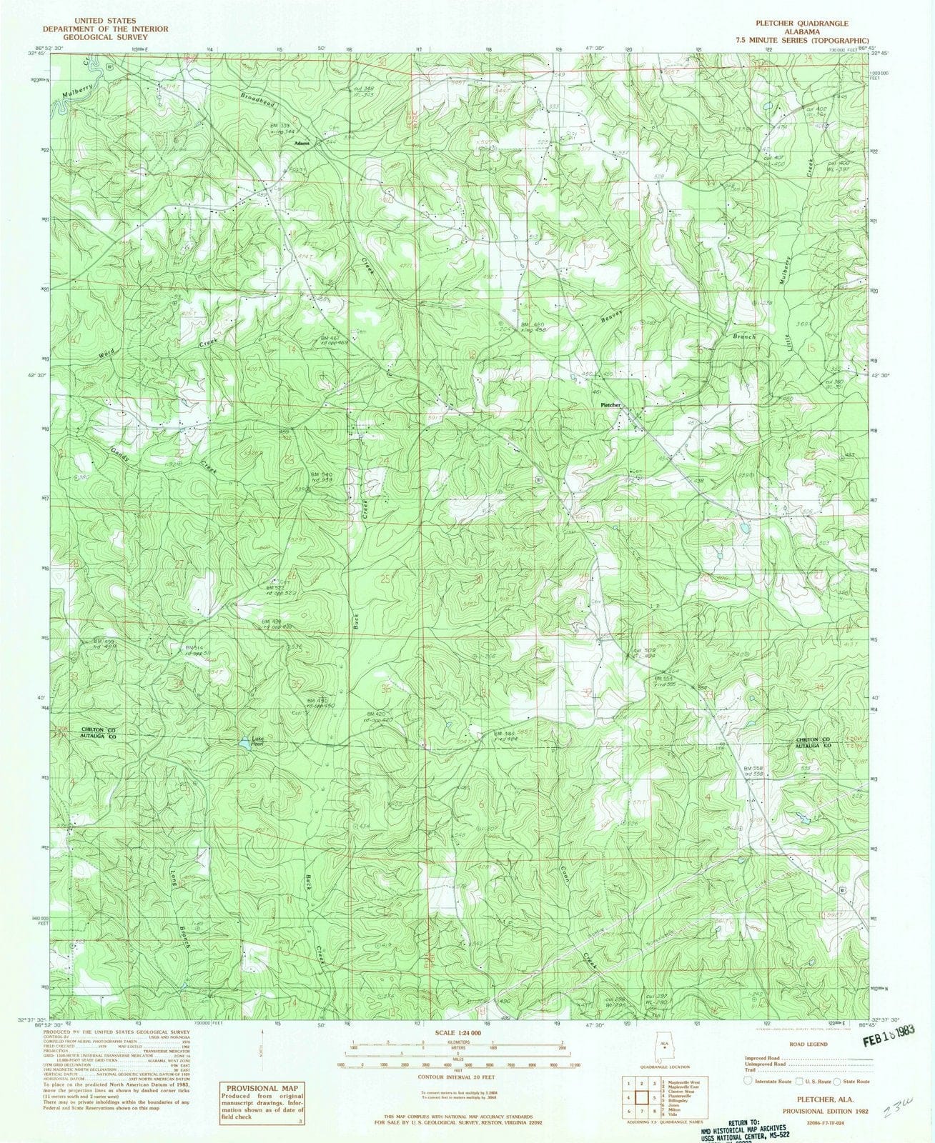 1982 Pletcher, AL - Alabama - USGS Topographic Map