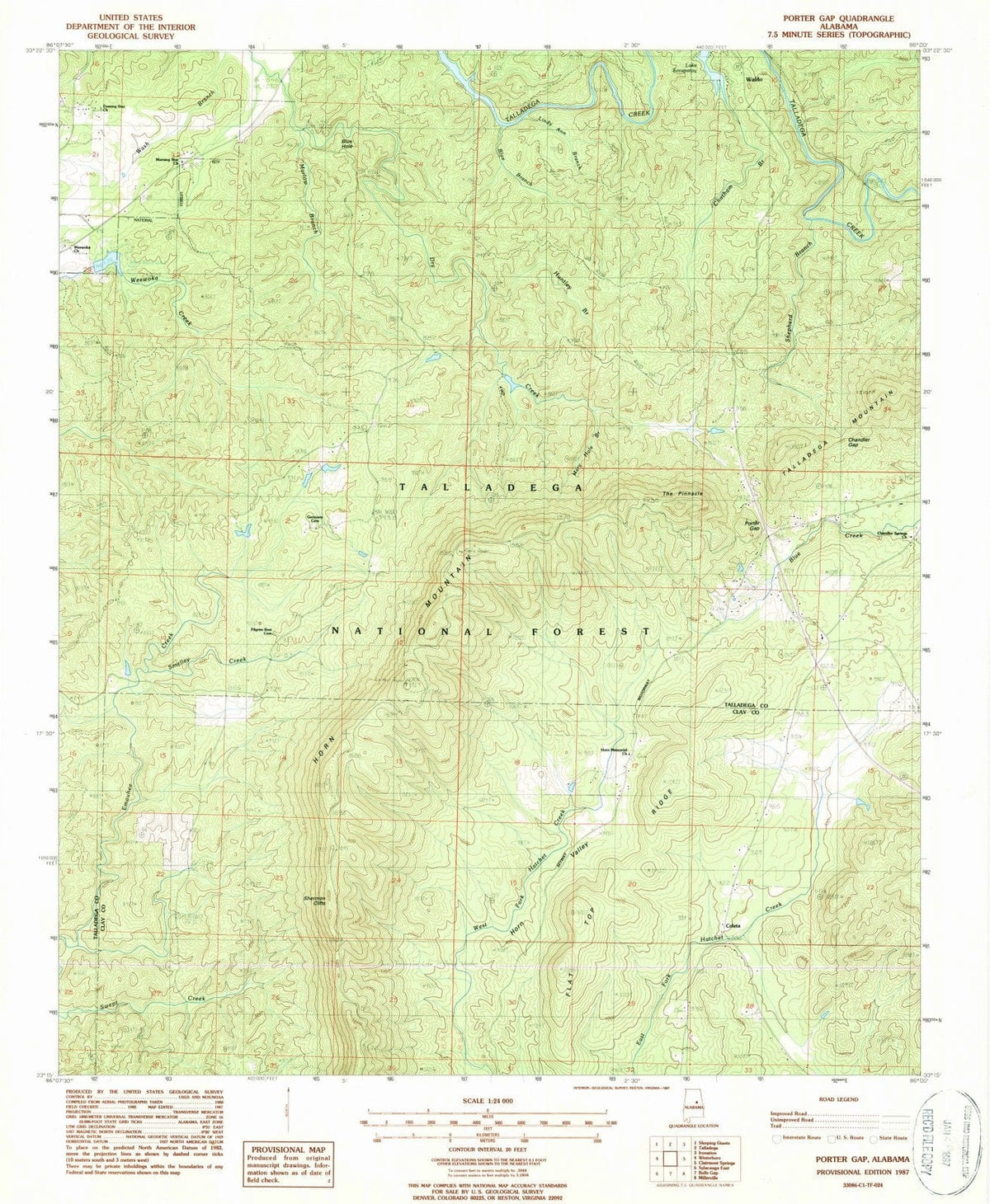 1987 Porter Gap, AL - Alabama - USGS Topographic Map