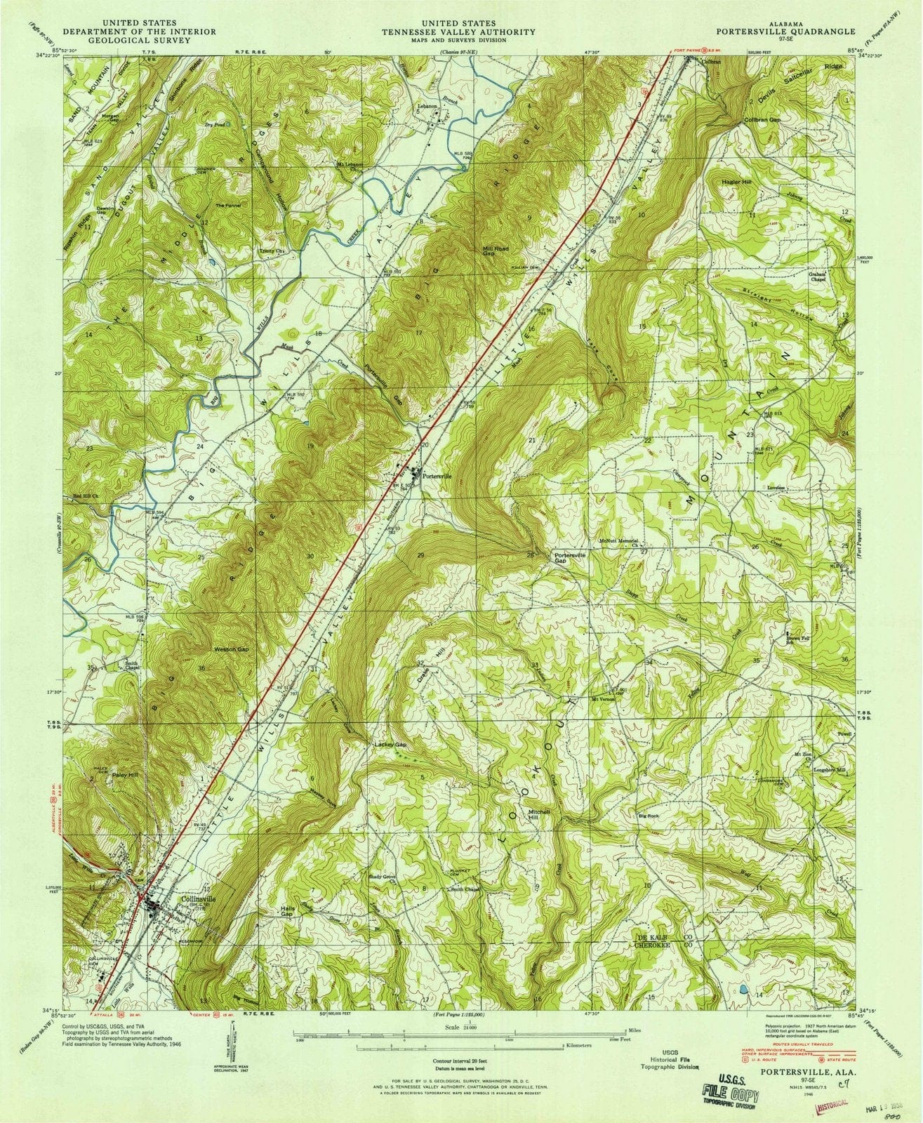 1946 Portersville, AL - Alabama - USGS Topographic Map