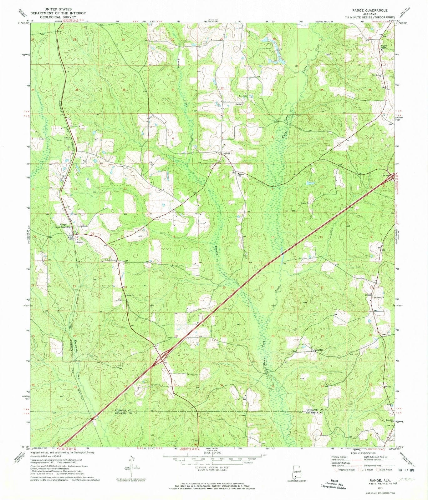1971 Range, AL - Alabama - USGS Topographic Map