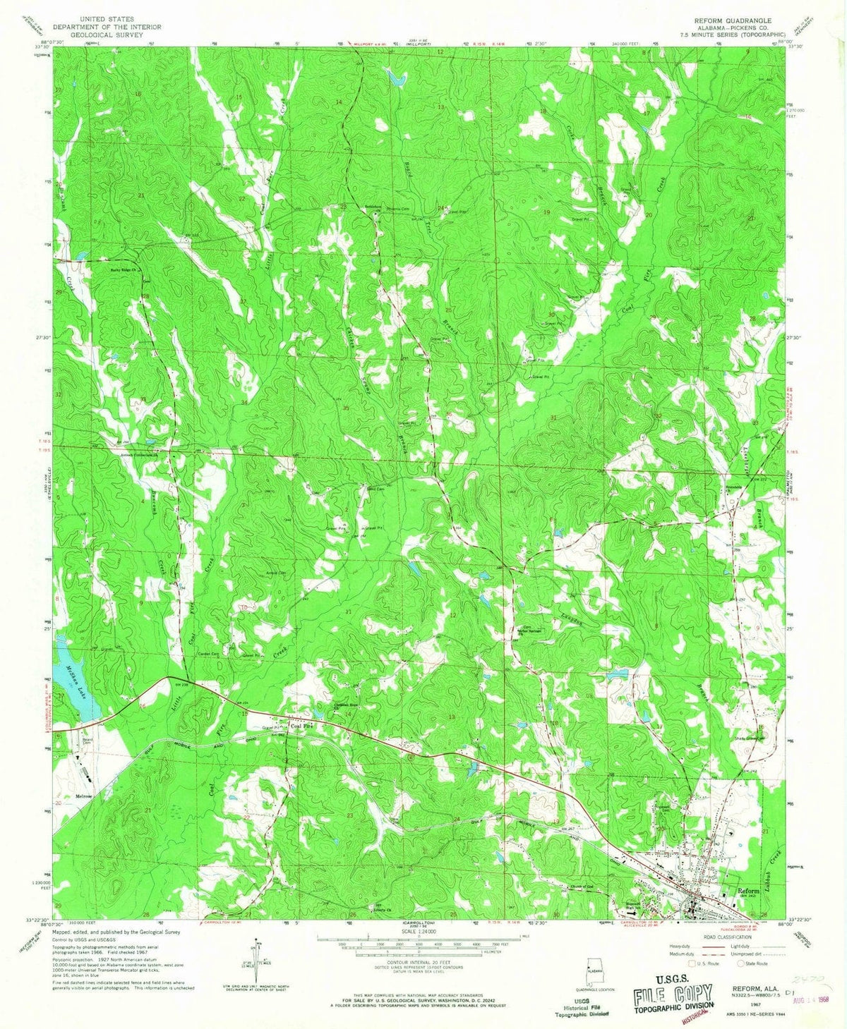 1967 Reform, AL - Alabama - USGS Topographic Map