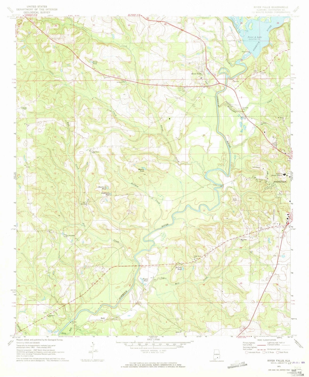 1971 River Falls, AL - Alabama - USGS Topographic Map