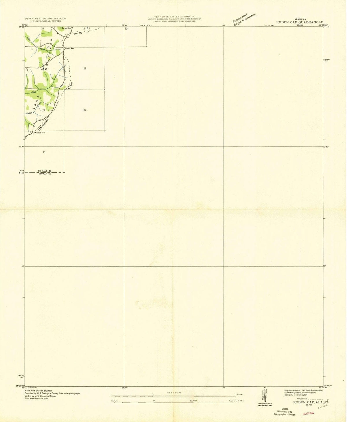1936 Roden Gap, AL - Alabama - USGS Topographic Map