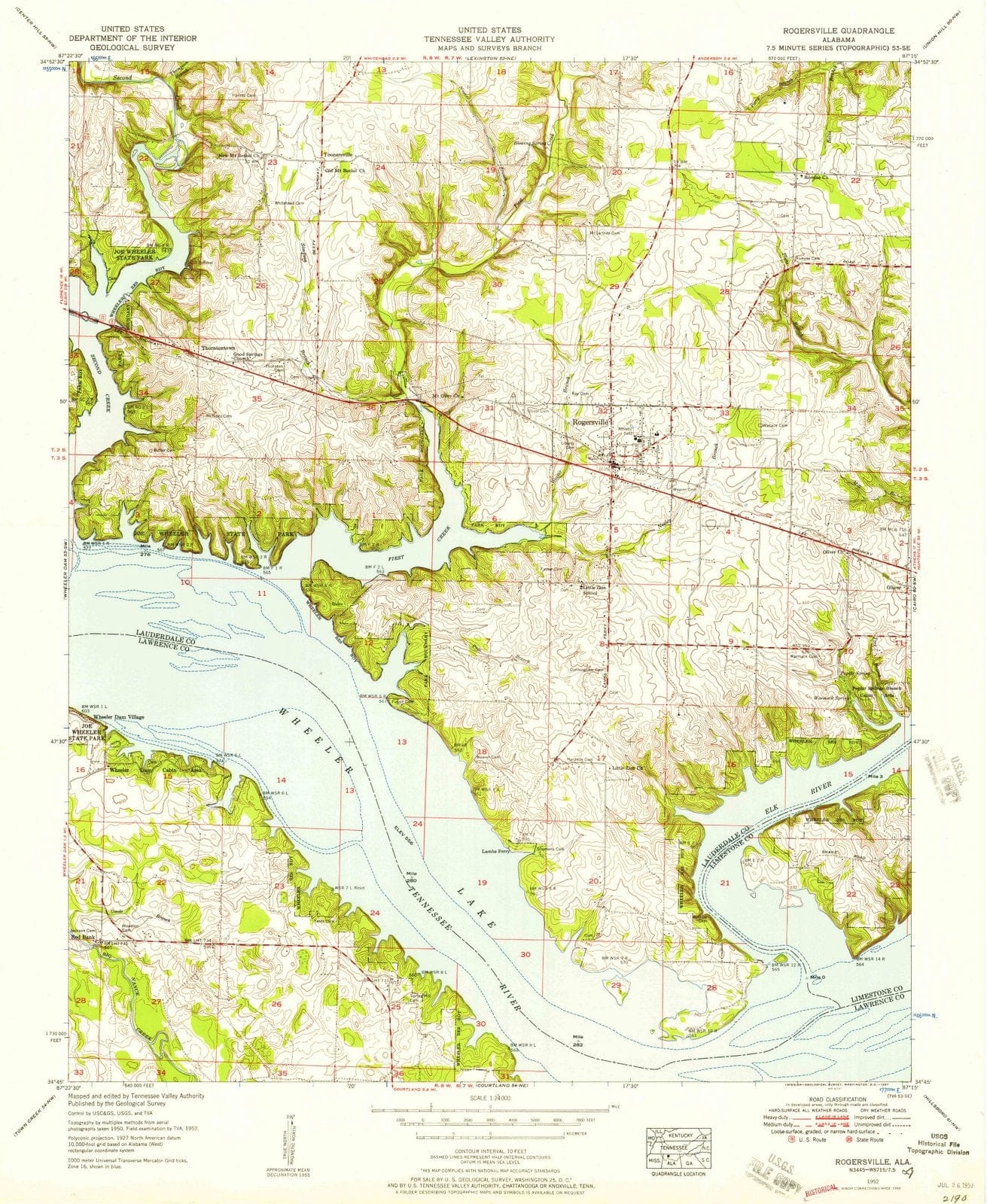 1952 Rogersville, AL - Alabama - USGS Topographic Map