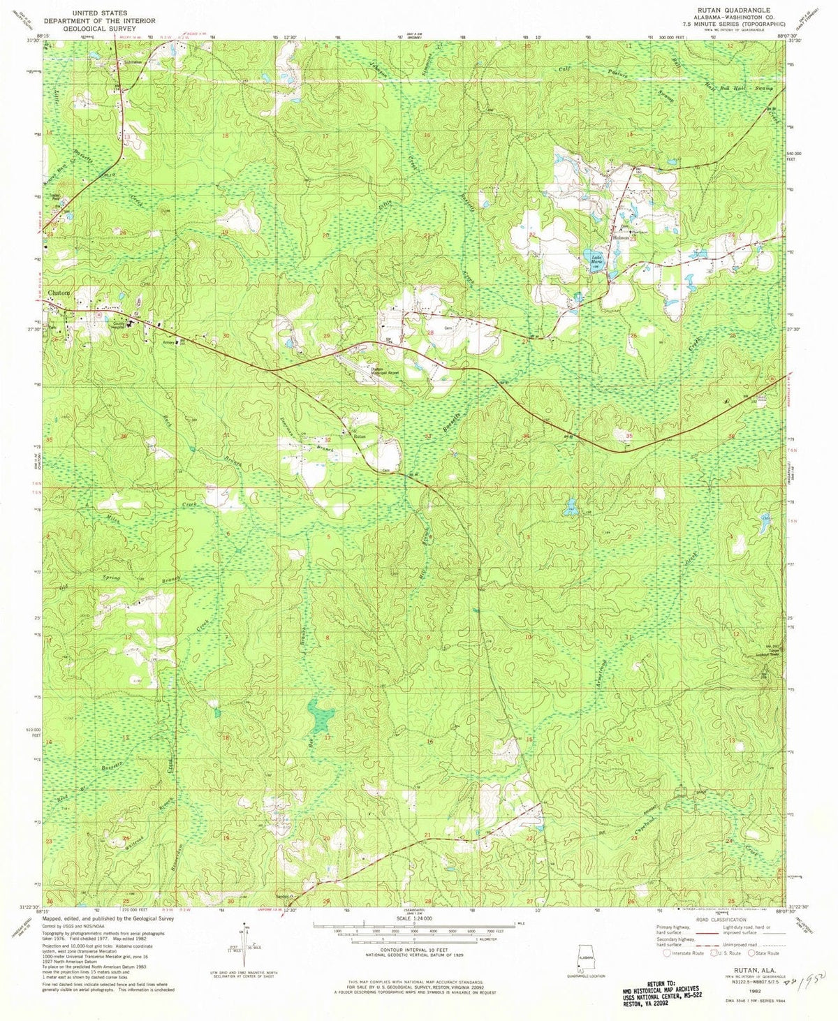 1982 Rutan, AL - Alabama - USGS Topographic Map