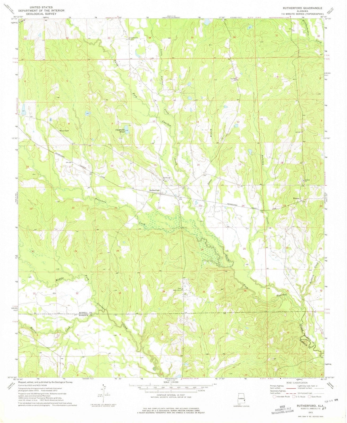 1973 Rutherford, AL - Alabama - USGS Topographic Map