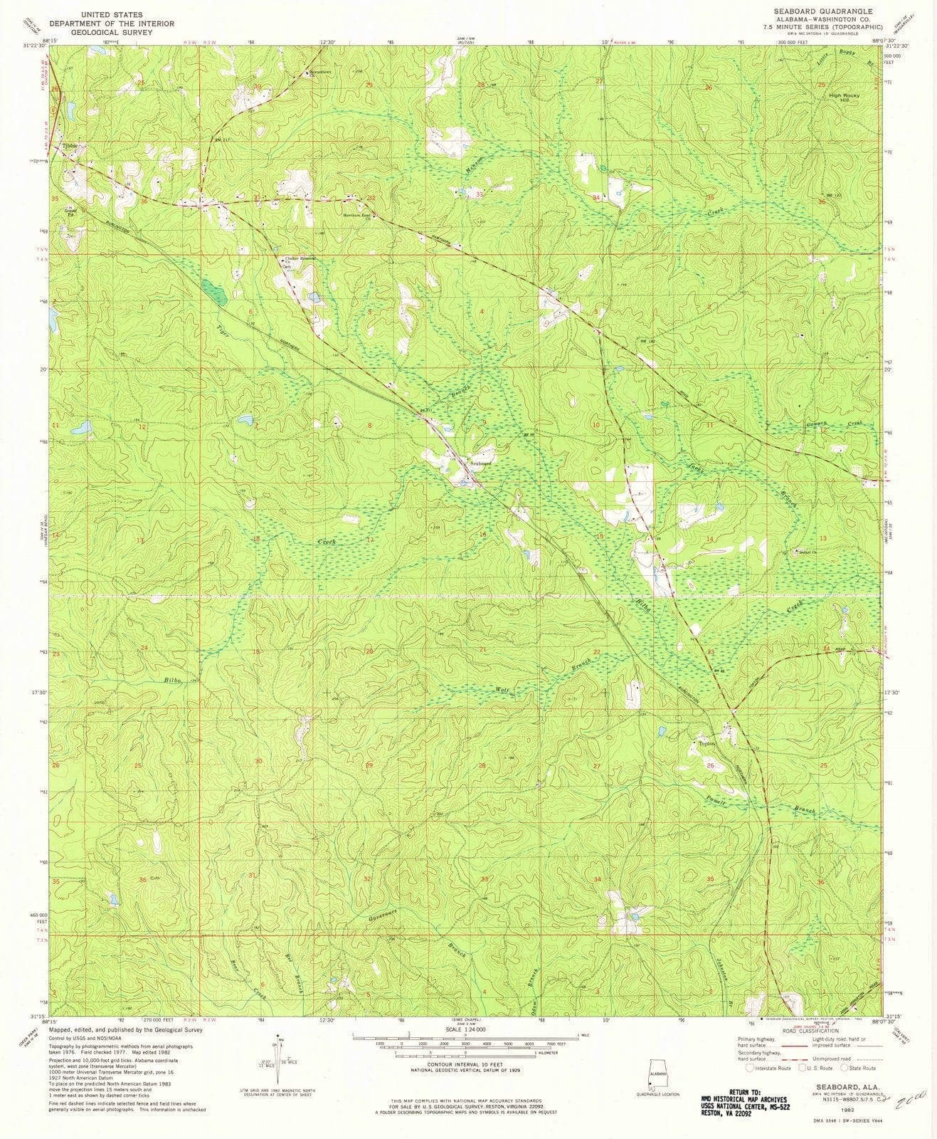 1982 Seaboard, AL - Alabama - USGS Topographic Map