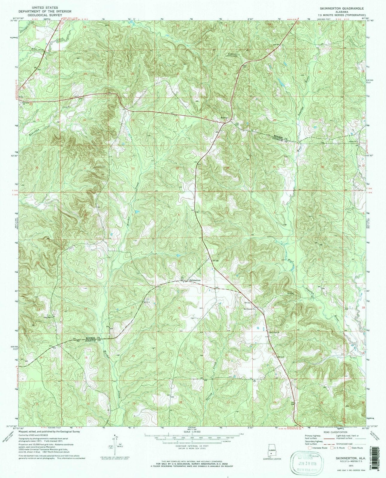 1971 Skinnerton, AL - Alabama - USGS Topographic Map