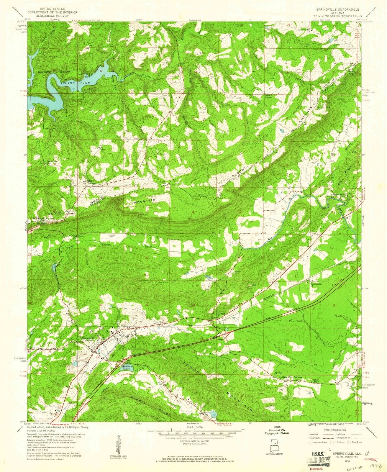 1958 Springville, AL - Alabama - USGS Topographic Map