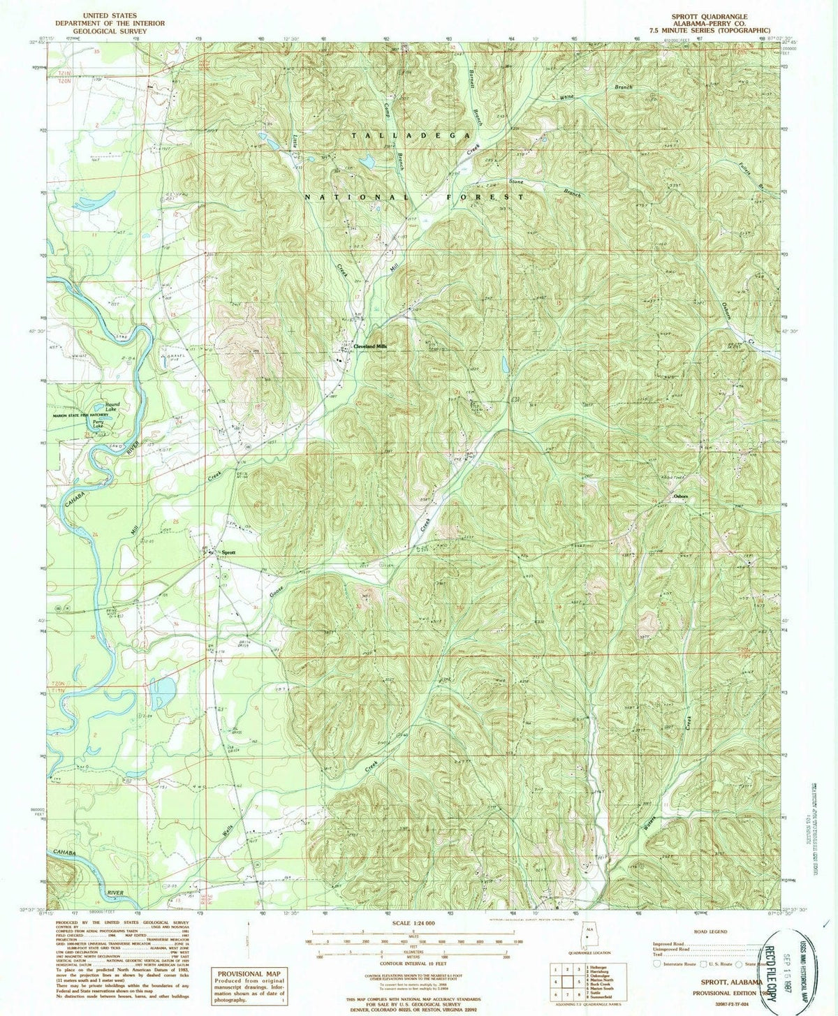 1987 Sprott, AL - Alabama - USGS Topographic Map