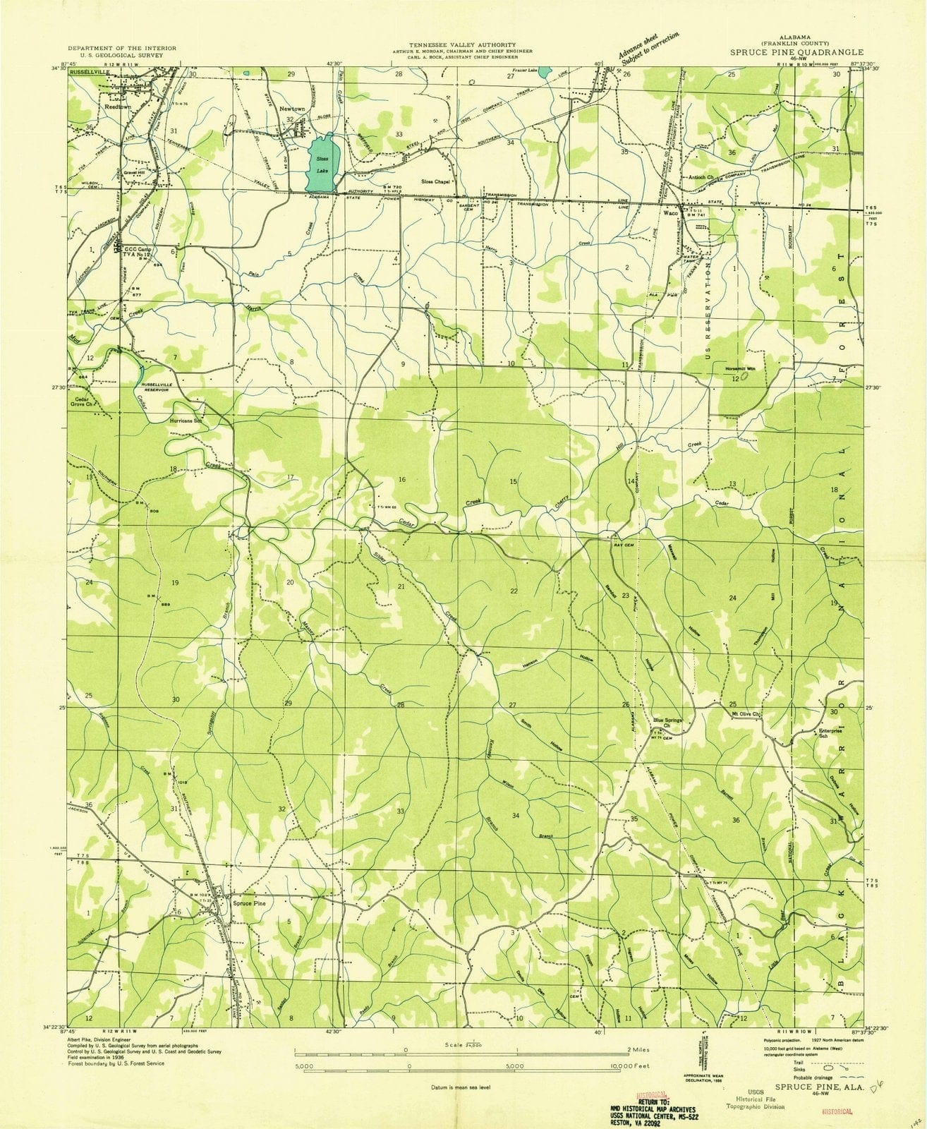1936 Spruce Pine, AL - Alabama - USGS Topographic Map