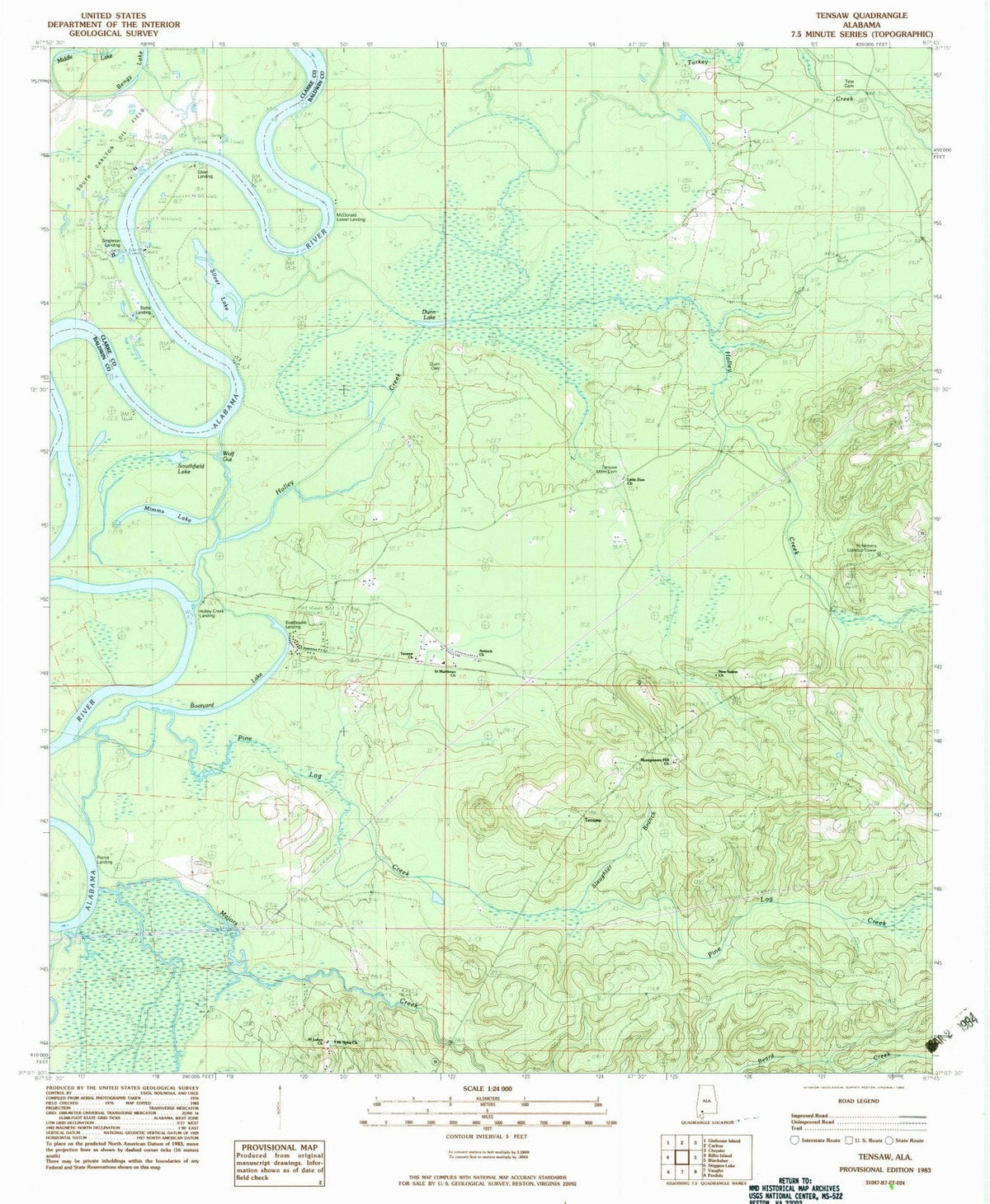 1983 Tensaw, AL - Alabama - USGS Topographic Map