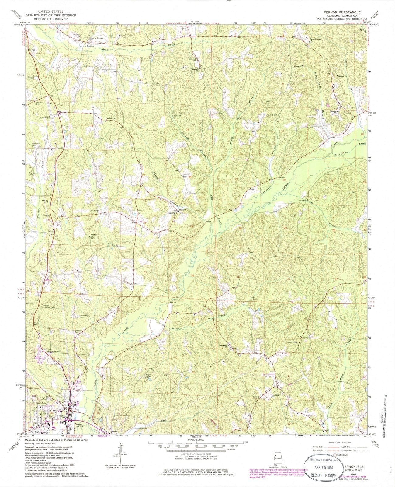 1967 Vernon, AL - Alabama - USGS Topographic Map