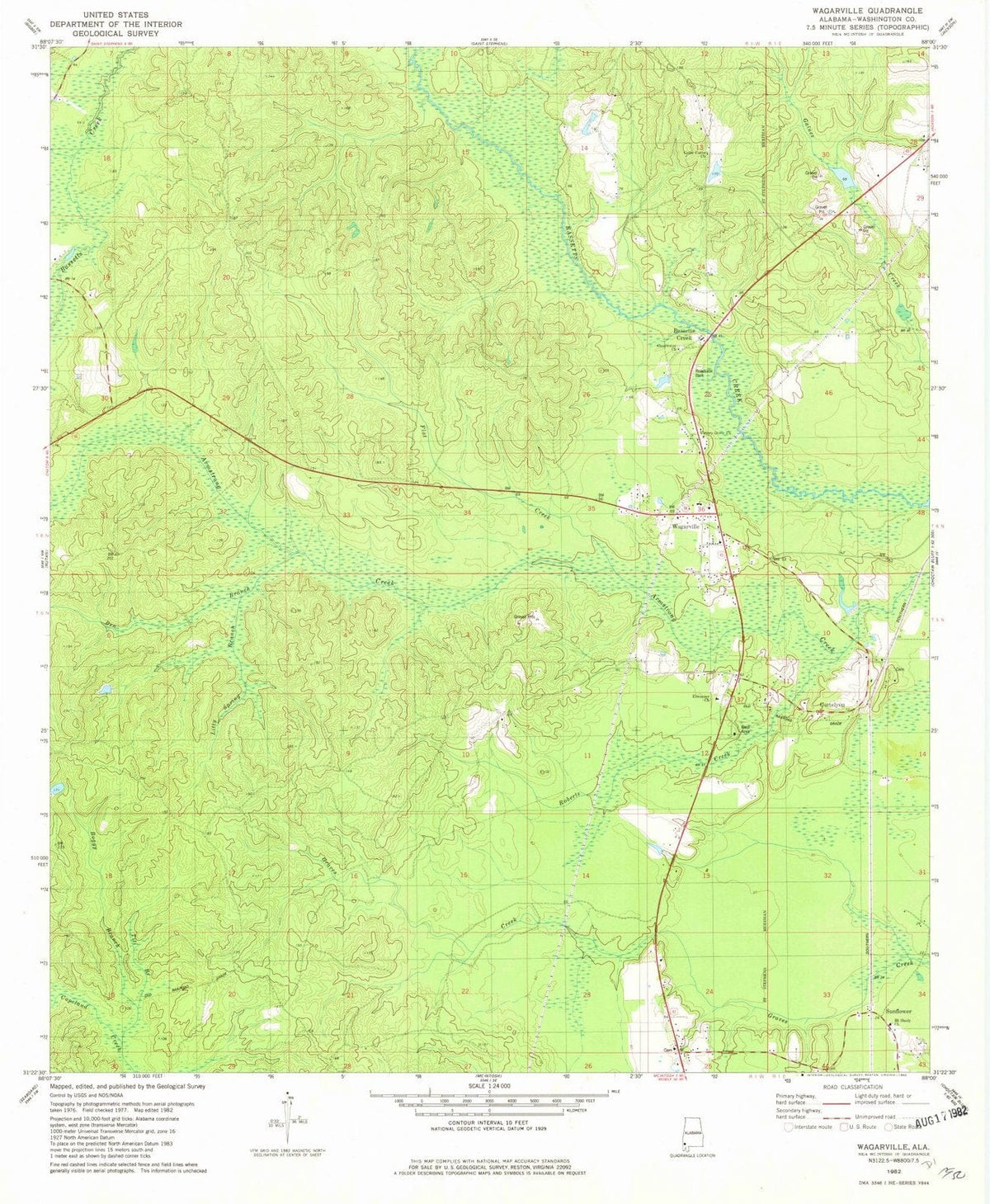 1982 Wagarville, AL - Alabama - USGS Topographic Map