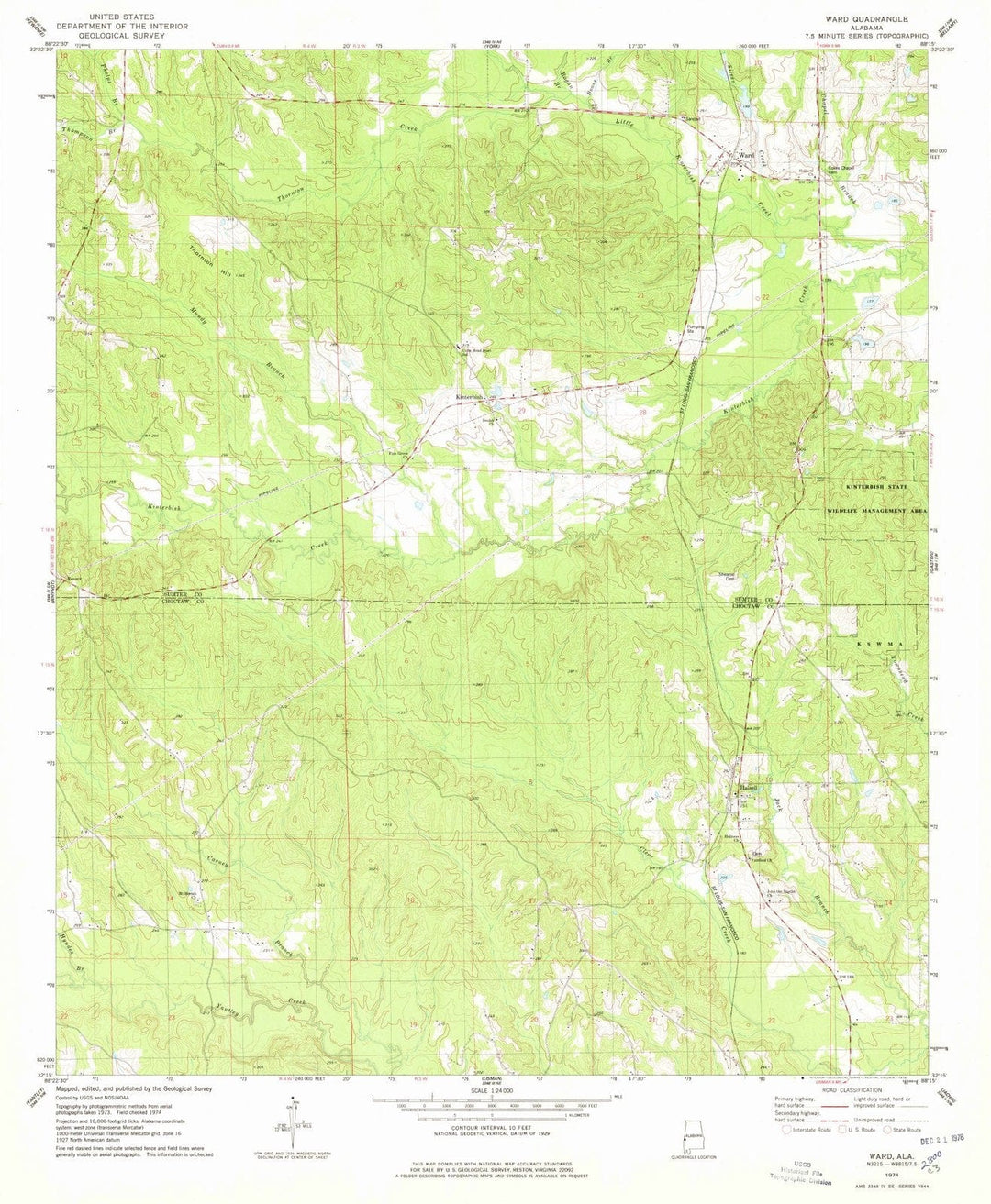 1974 Ward, AL - Alabama - USGS Topographic Map
