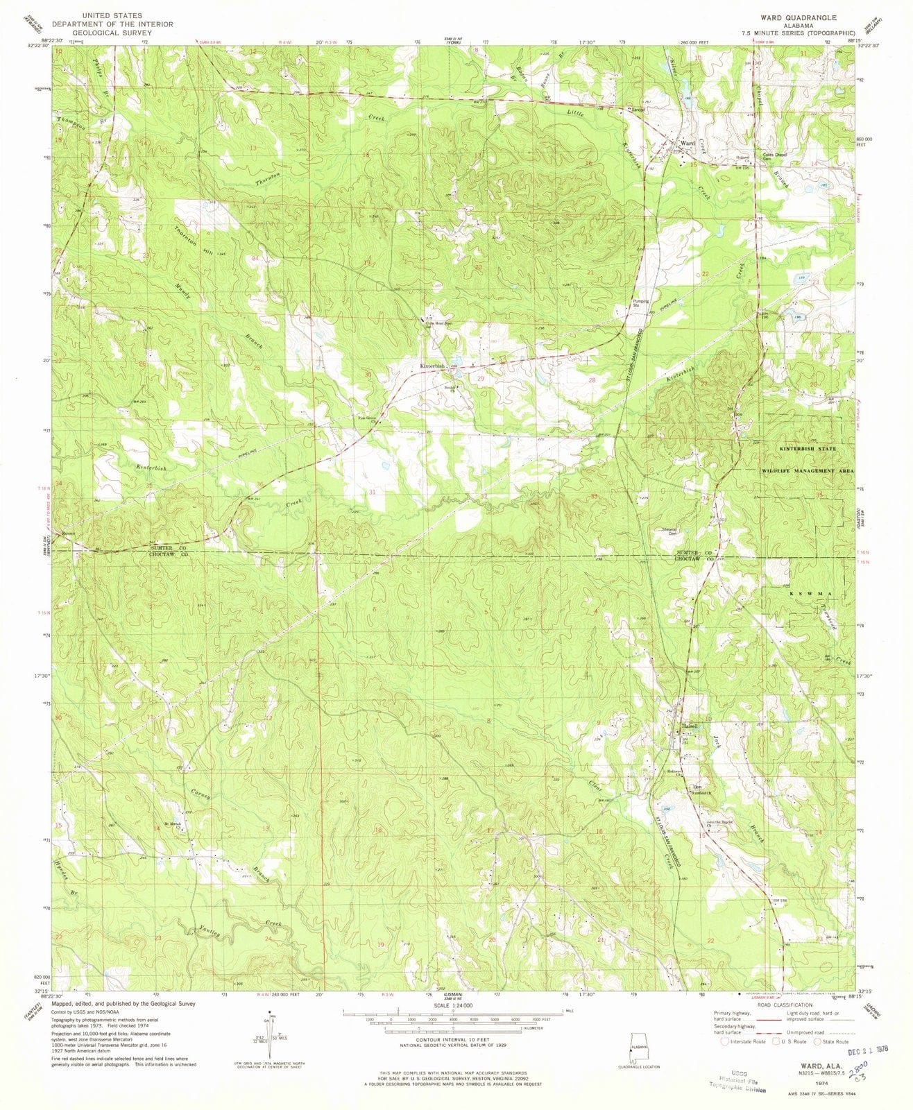 1974 Ward, AL - Alabama - USGS Topographic Map
